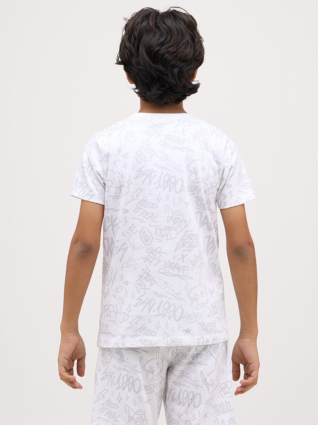 Boys Printed Cotton T-shirt - White