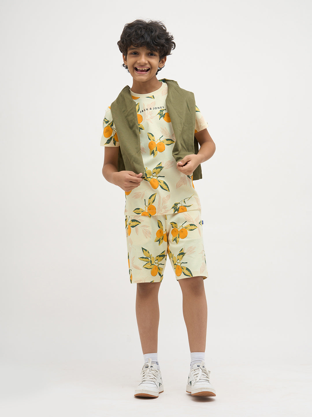 Light Yellow Printed Cotton Shorts