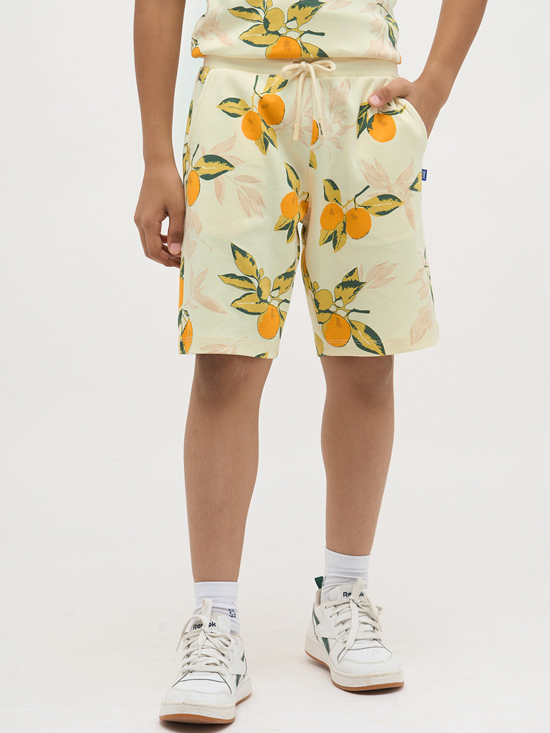 Light Yellow Printed Cotton Shorts