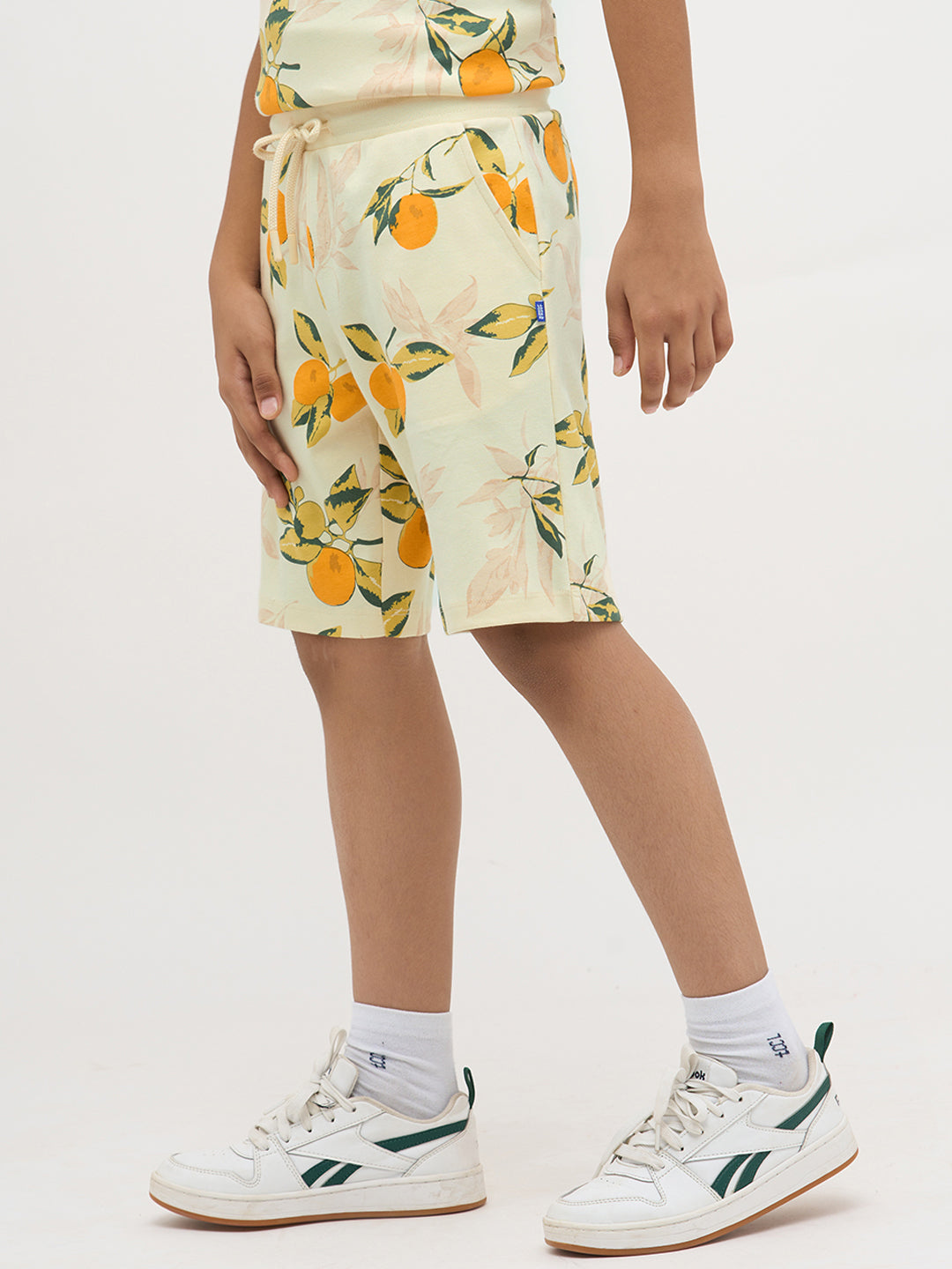 Light Yellow Printed Cotton Shorts