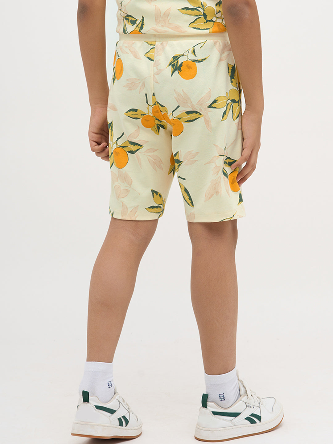 Light Yellow Printed Cotton Shorts
