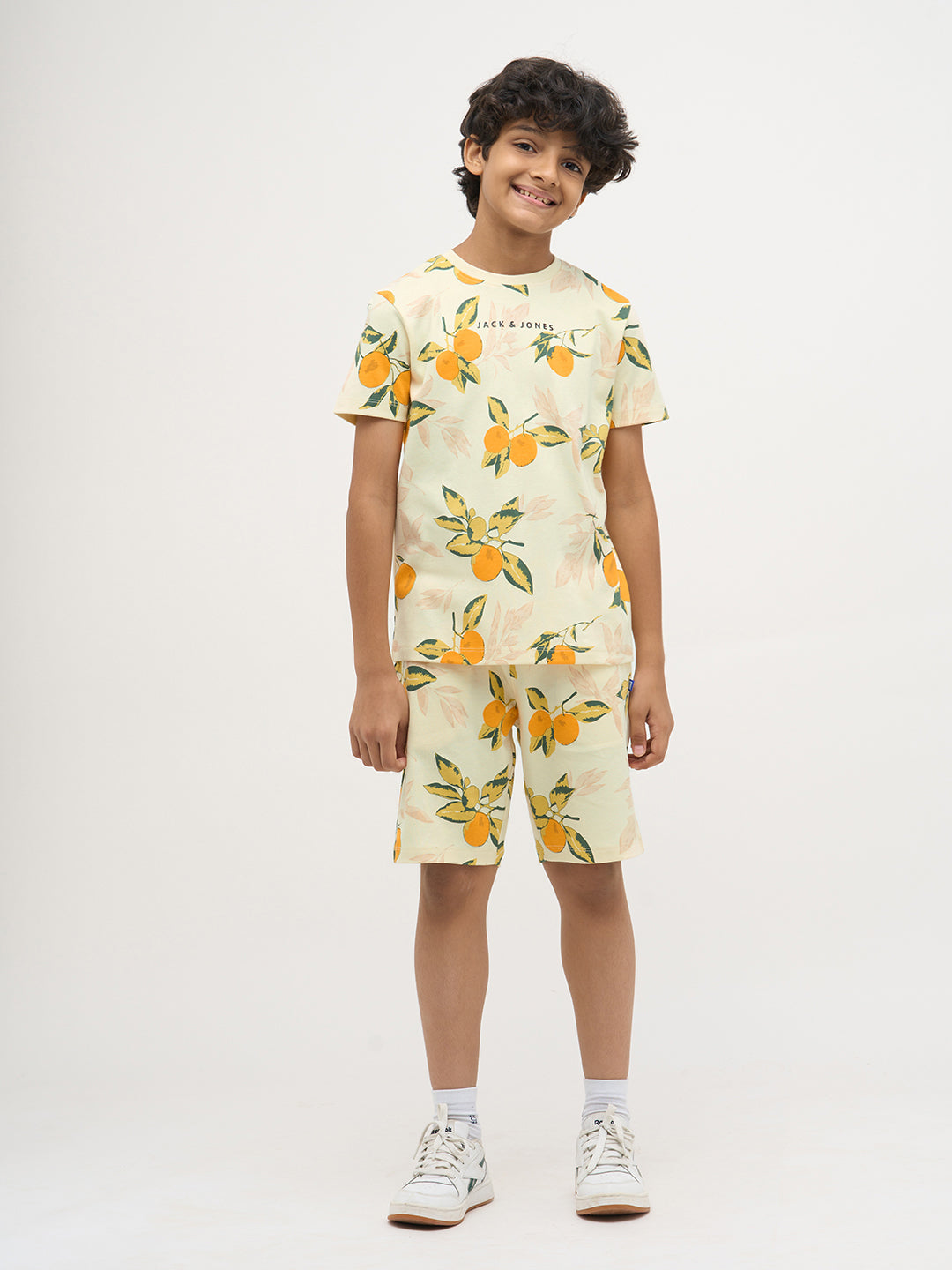 Light Yellow Printed Cotton Shorts