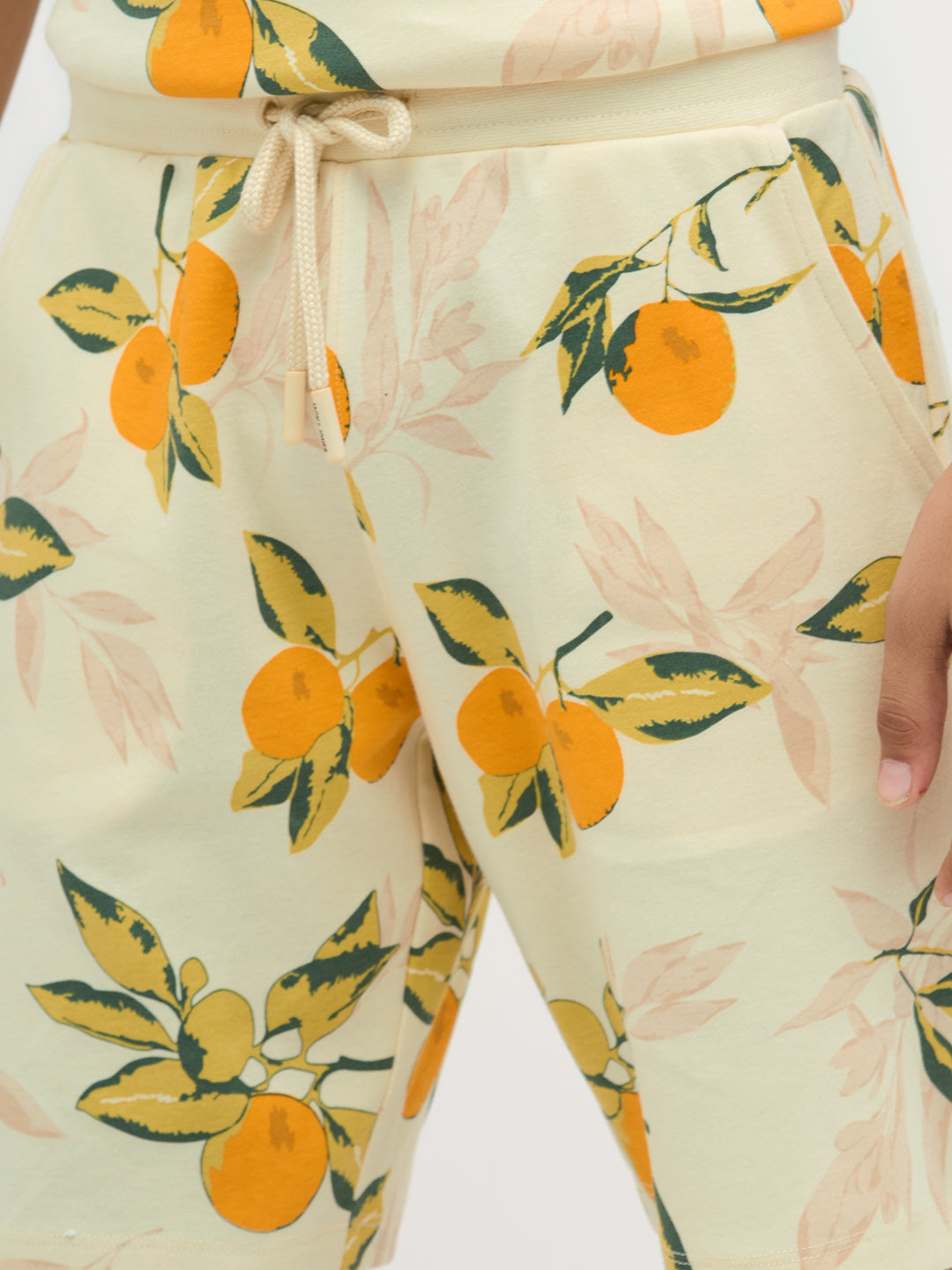 Light Yellow Printed Cotton Shorts