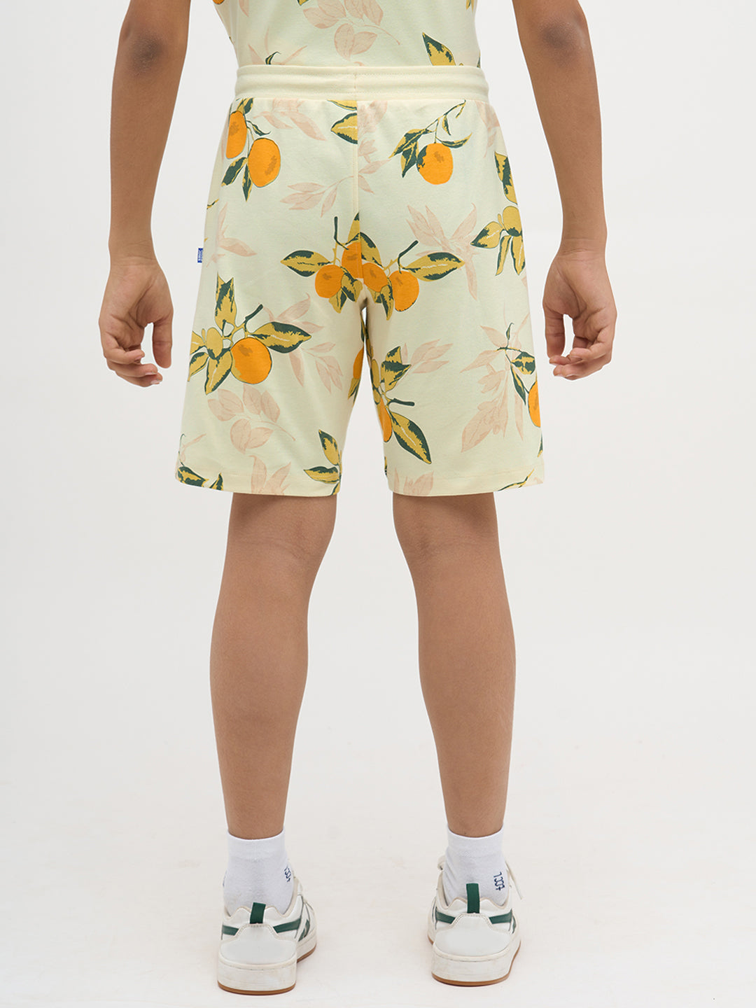 Light Yellow Printed Cotton Shorts