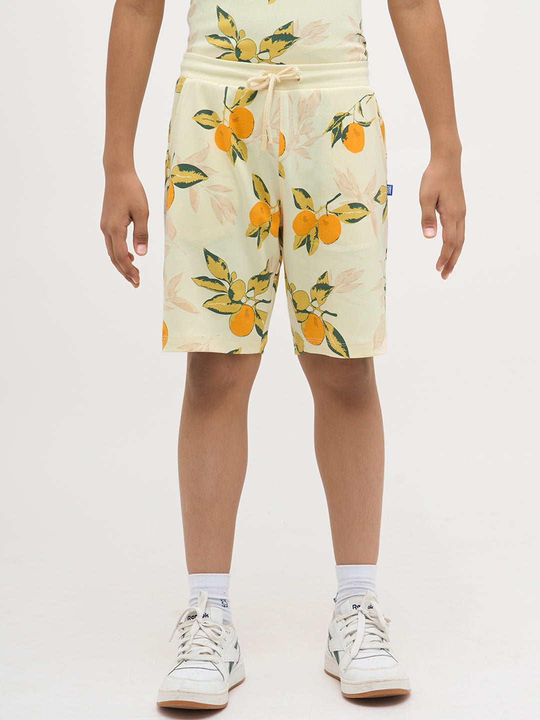 Light Yellow Printed Cotton Shorts