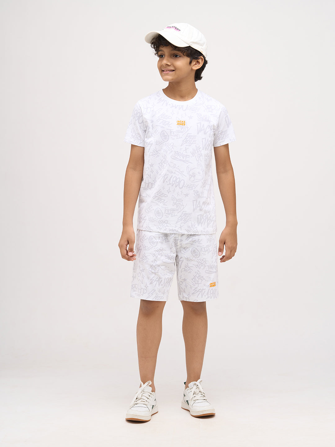 Boys Printed Cotton Shorts - White