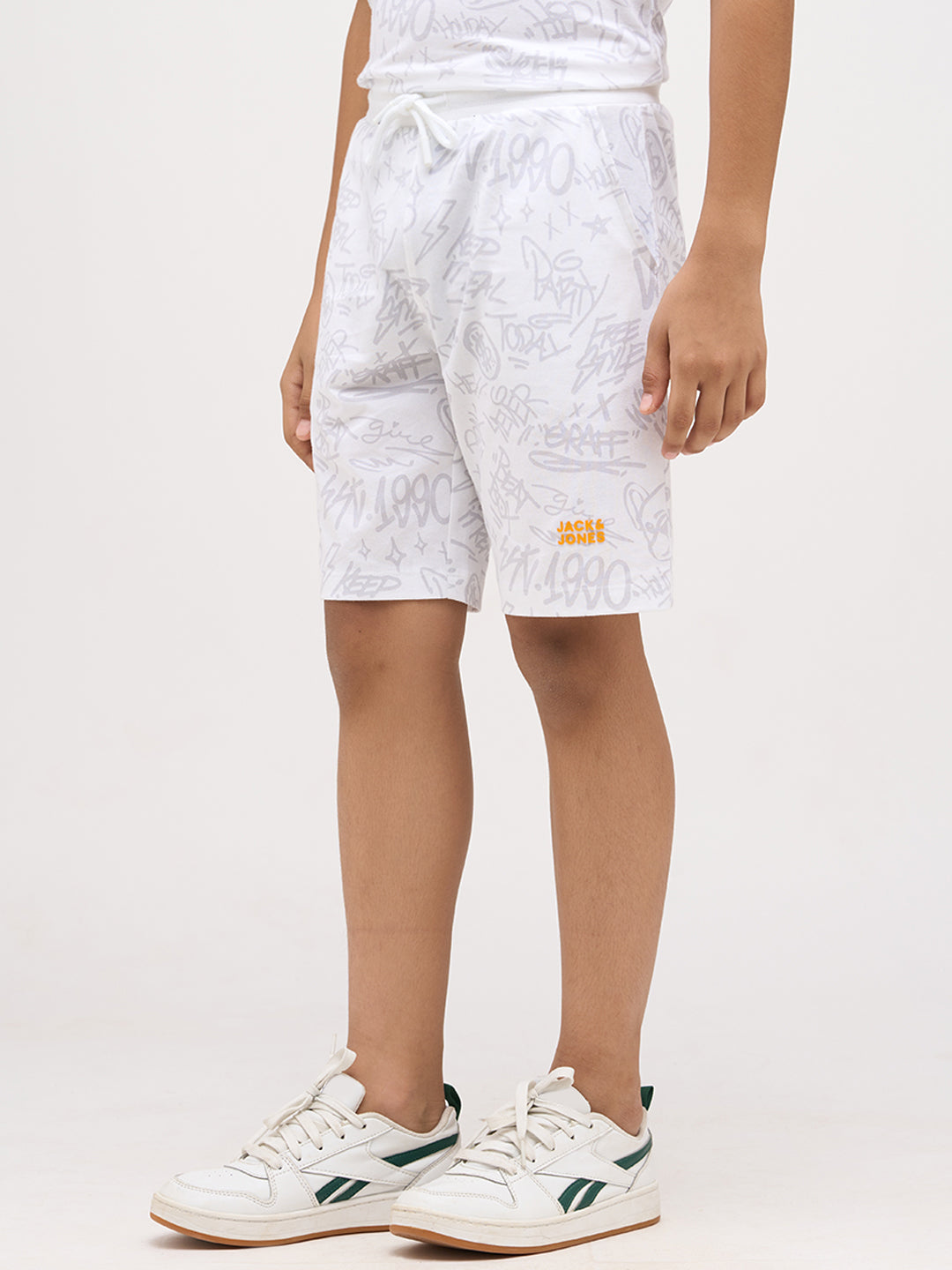 Boys Printed Cotton Shorts - White