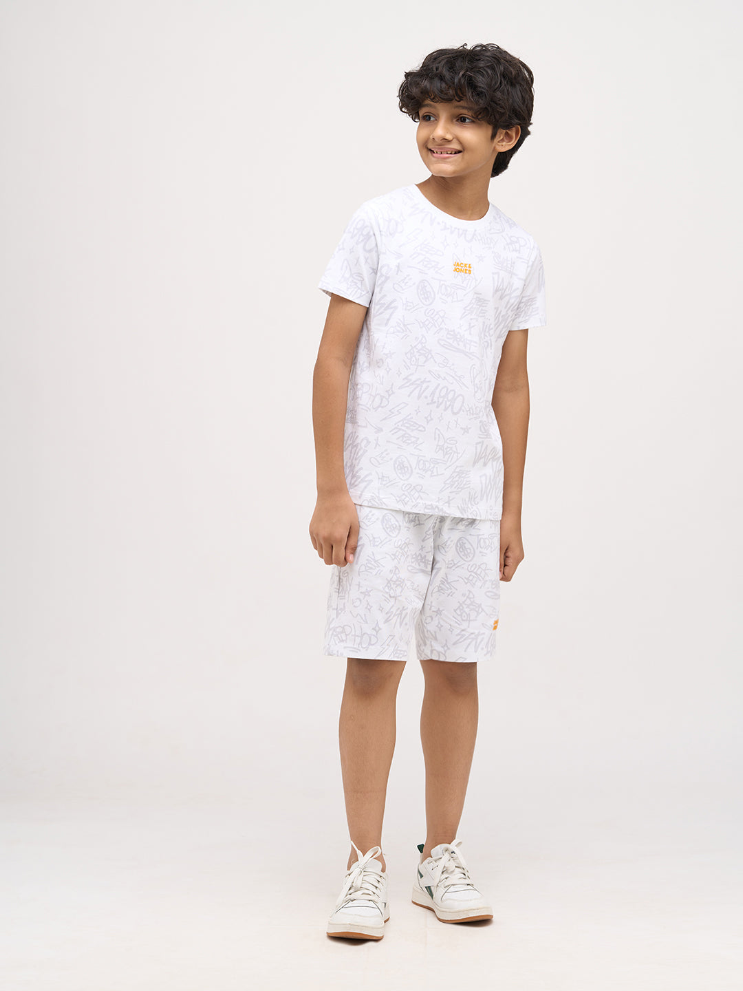 Boys Printed Cotton Shorts - White