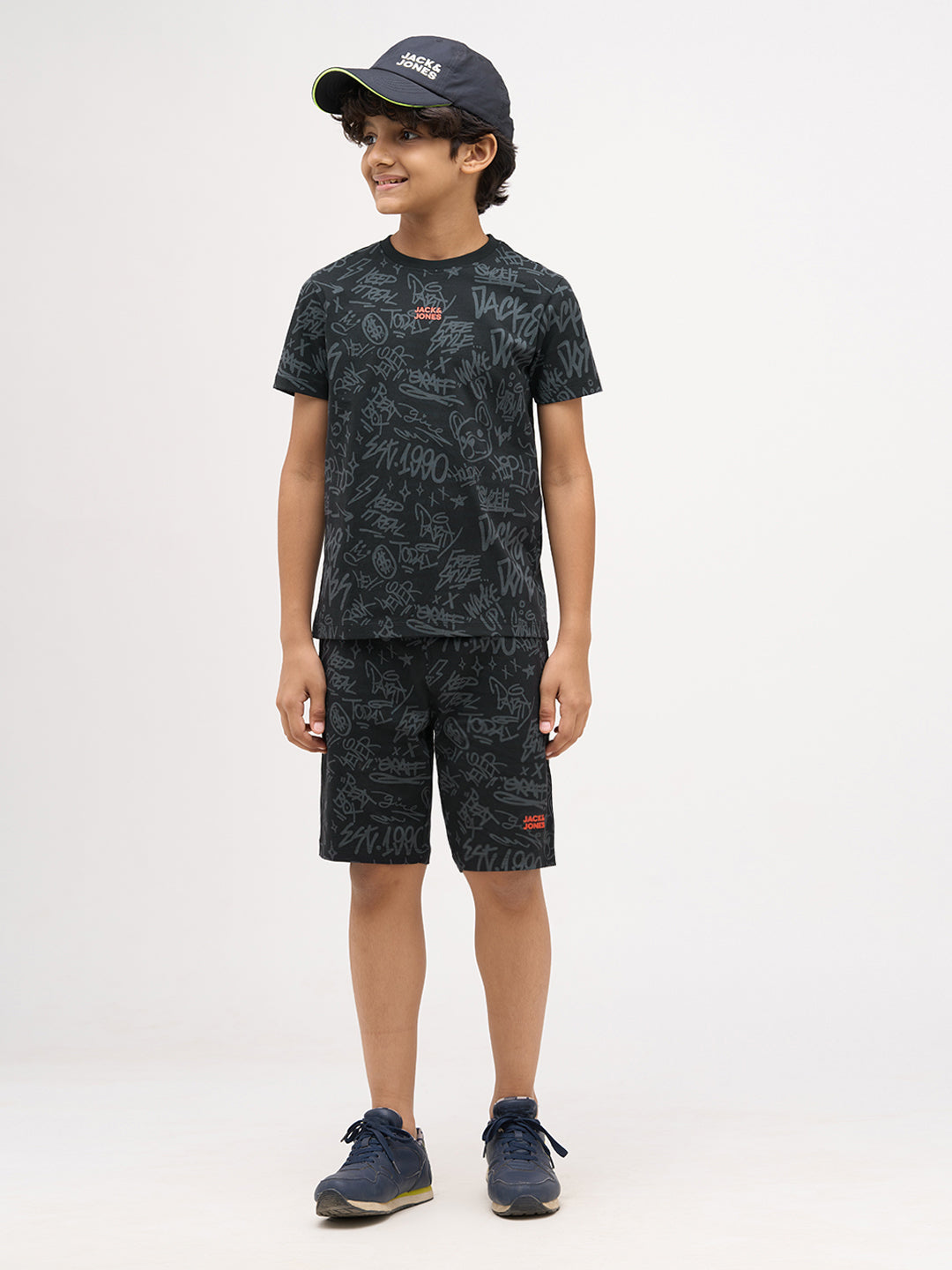 Boys Printed Cotton Shorts - Black