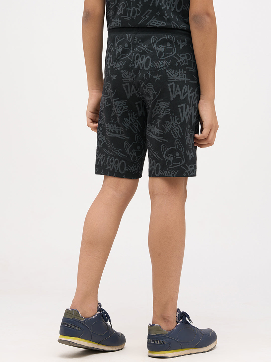 Boys Printed Cotton Shorts - Black