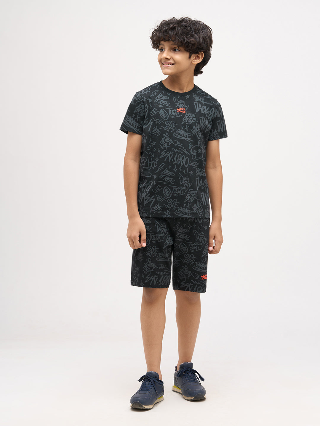 Boys Printed Cotton Shorts - Black