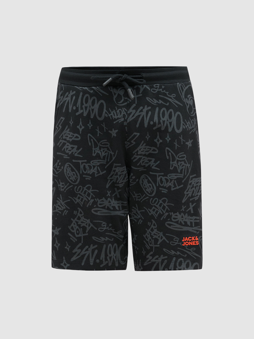 Boys Printed Cotton Shorts - Black