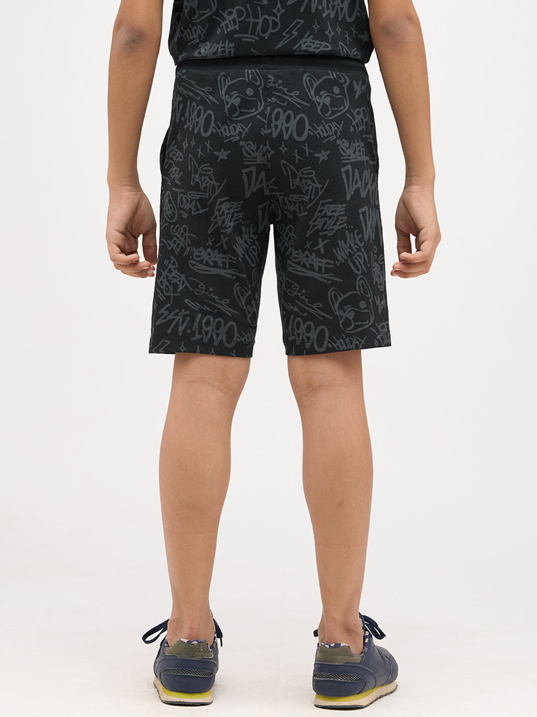 Boys Printed Cotton Shorts - Black