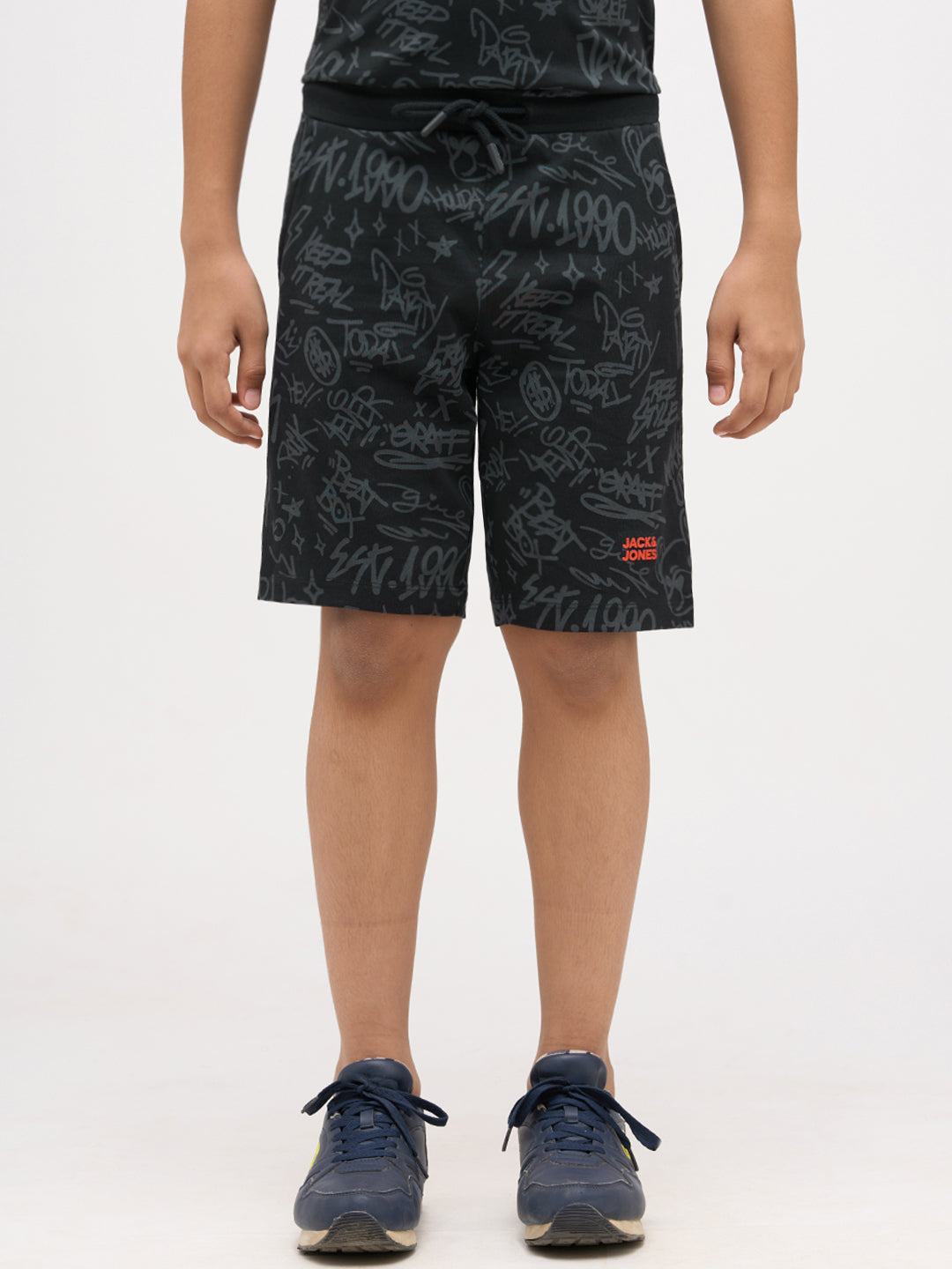Boys Printed Cotton Shorts - Black