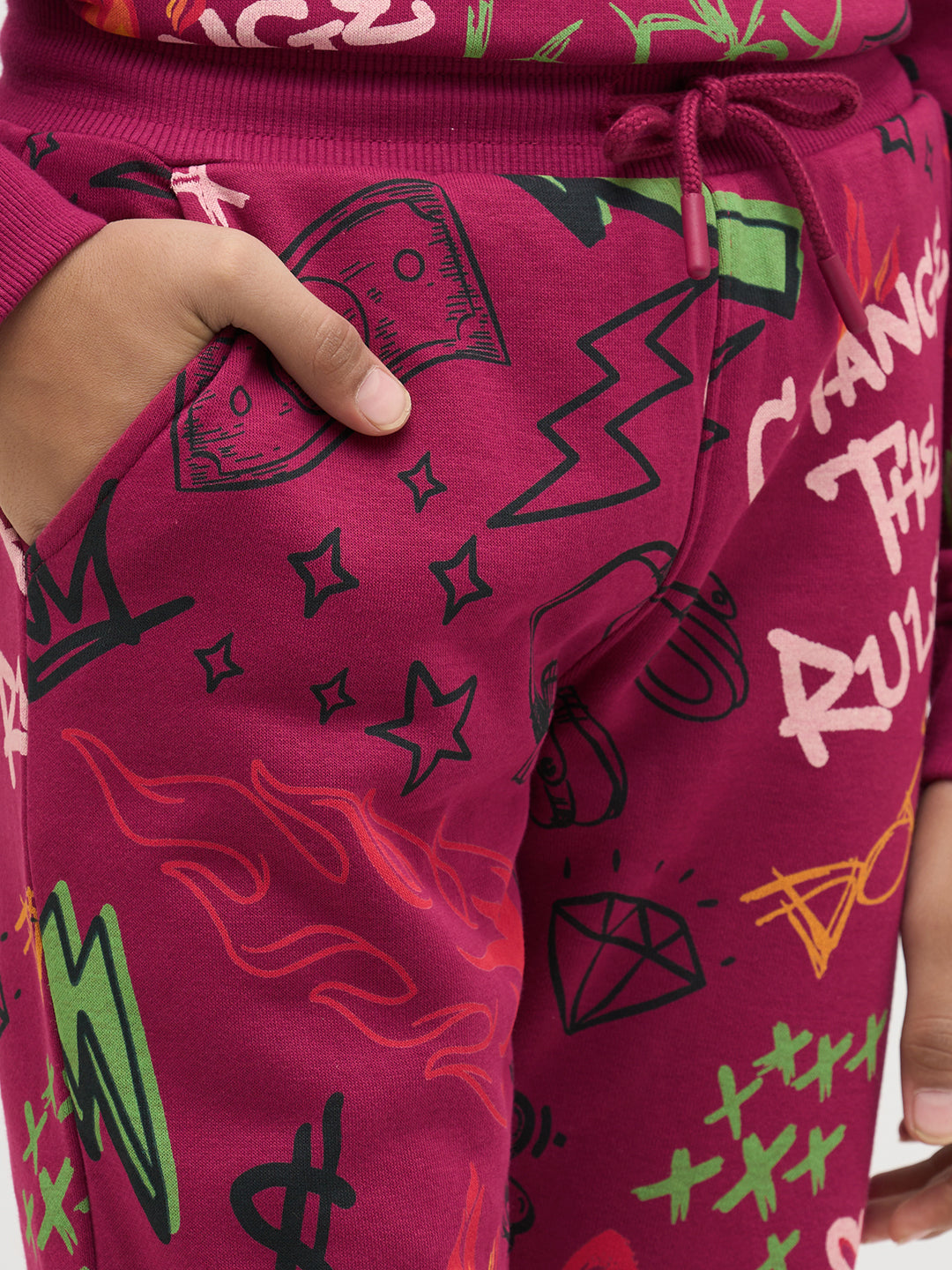 Boys Magenta Printed Sweatpants