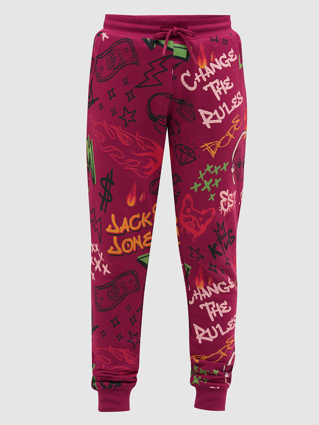 Boys Magenta Printed Sweatpants