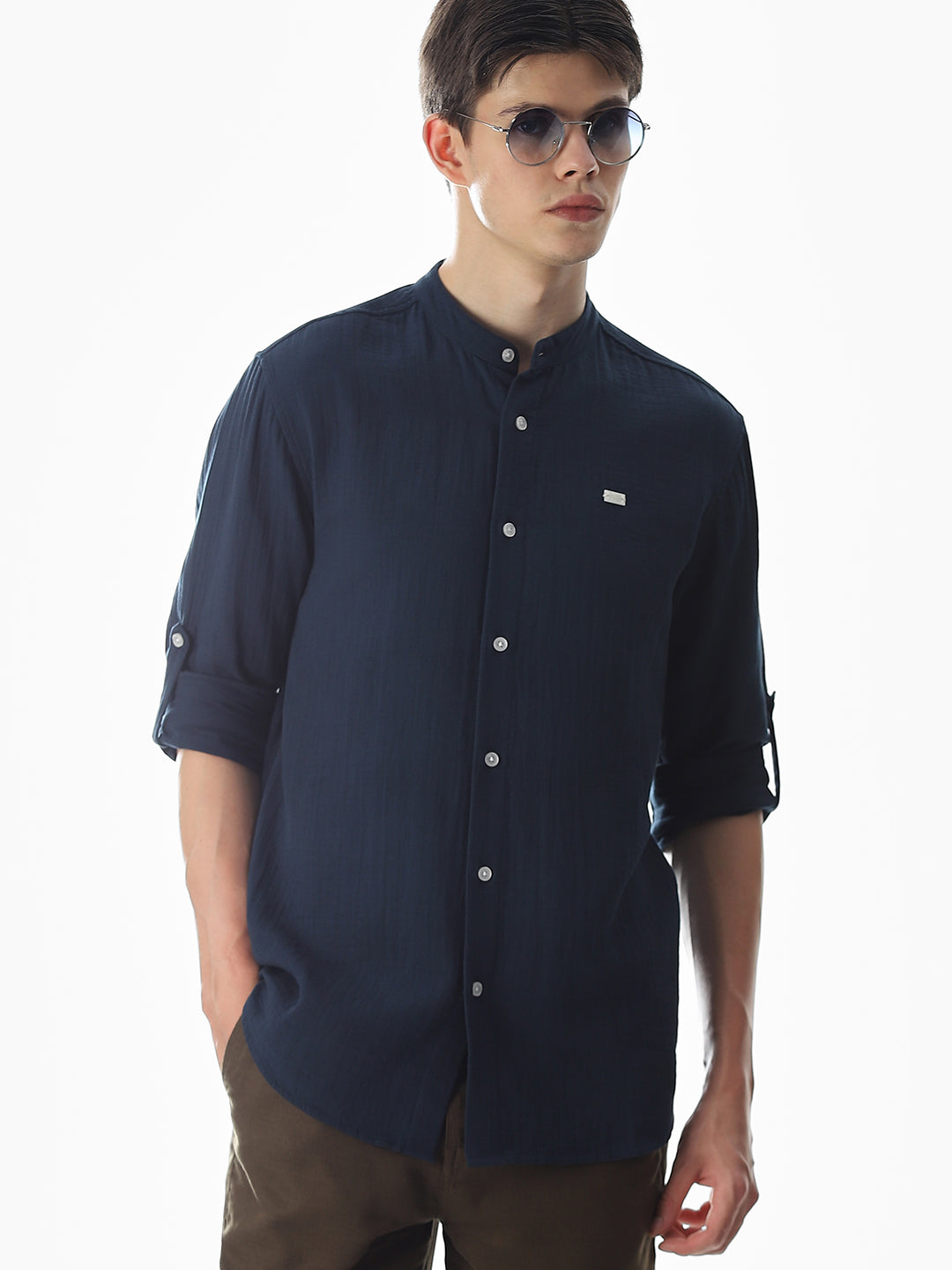 Double Cloth Cotton Shirt - Blue