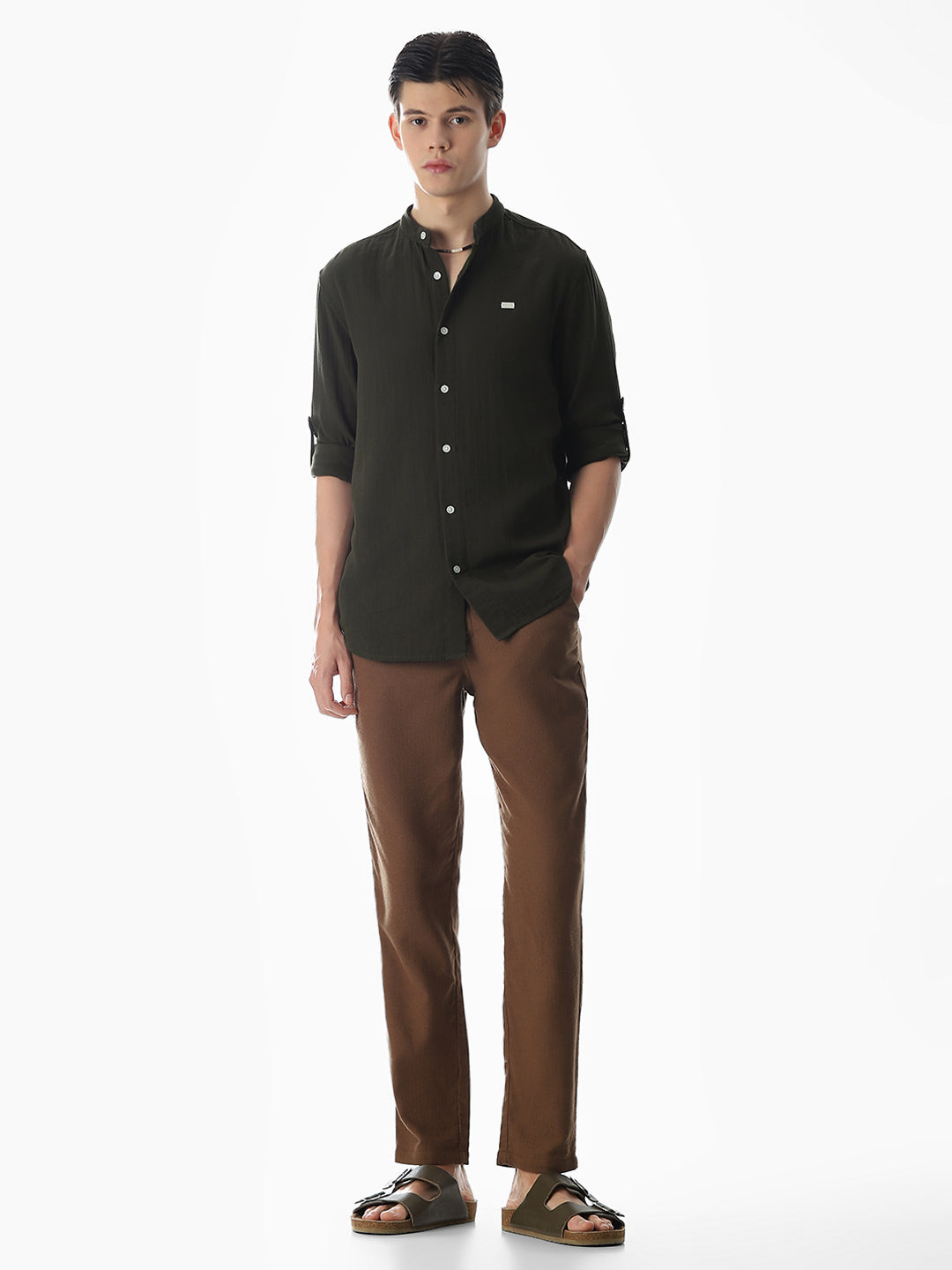 Double Cloth Cotton Shirt - Olive