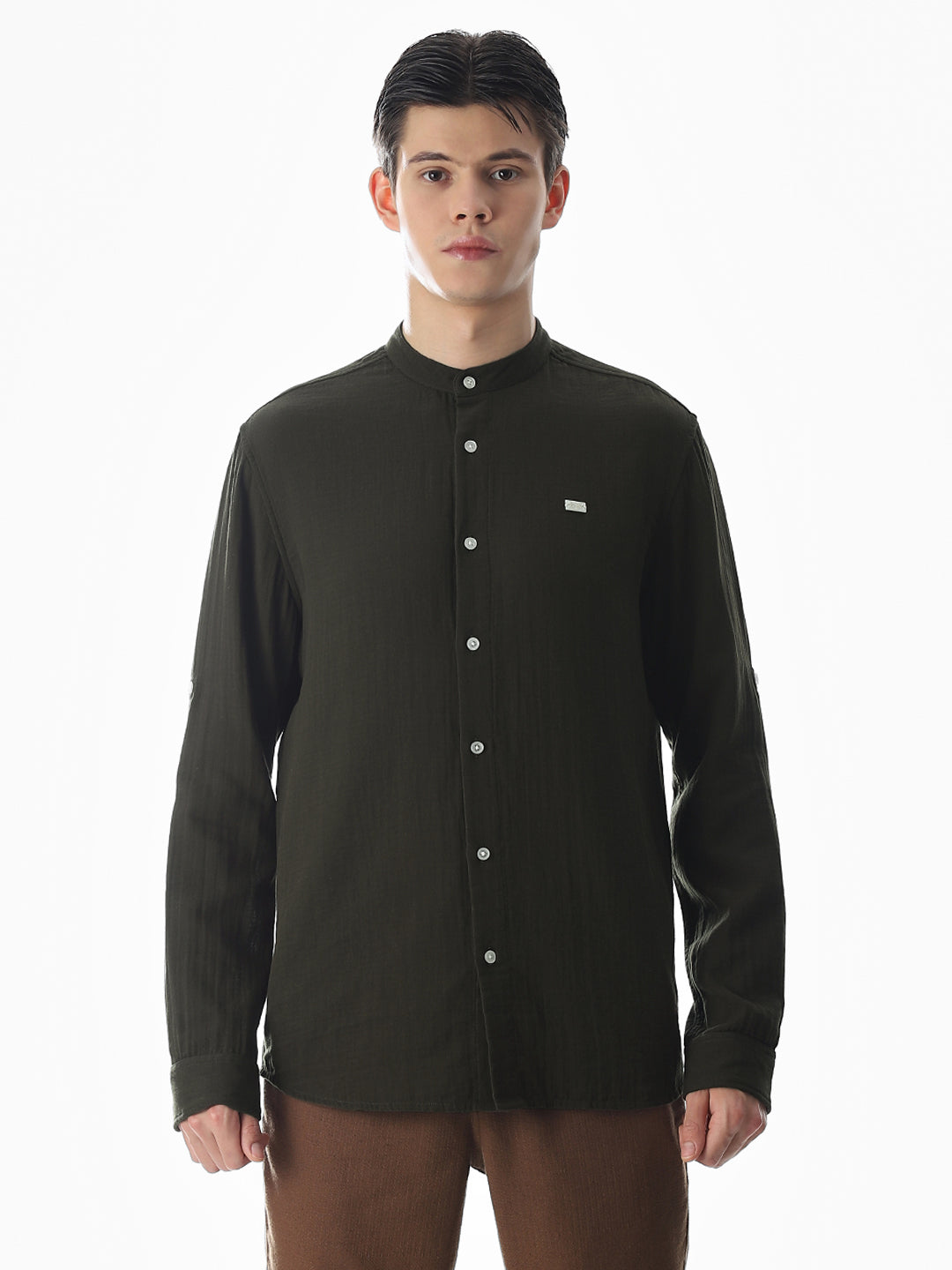 Double Cloth Cotton Shirt - Olive