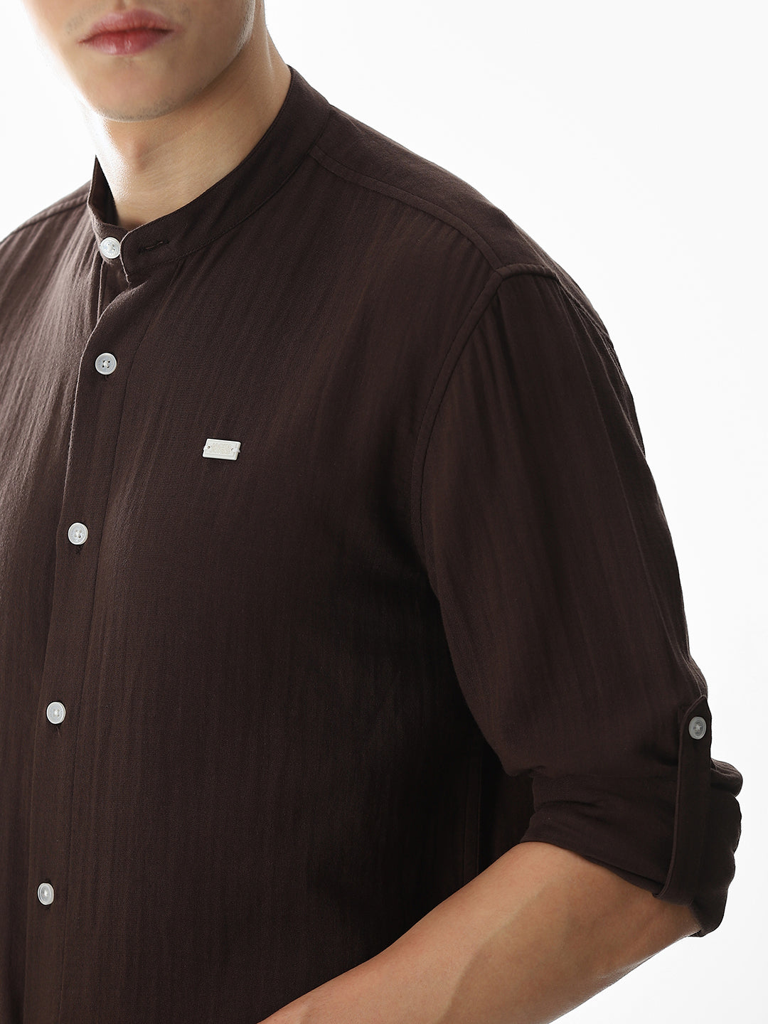 Double Cloth Cotton Shirt - Dark Brown