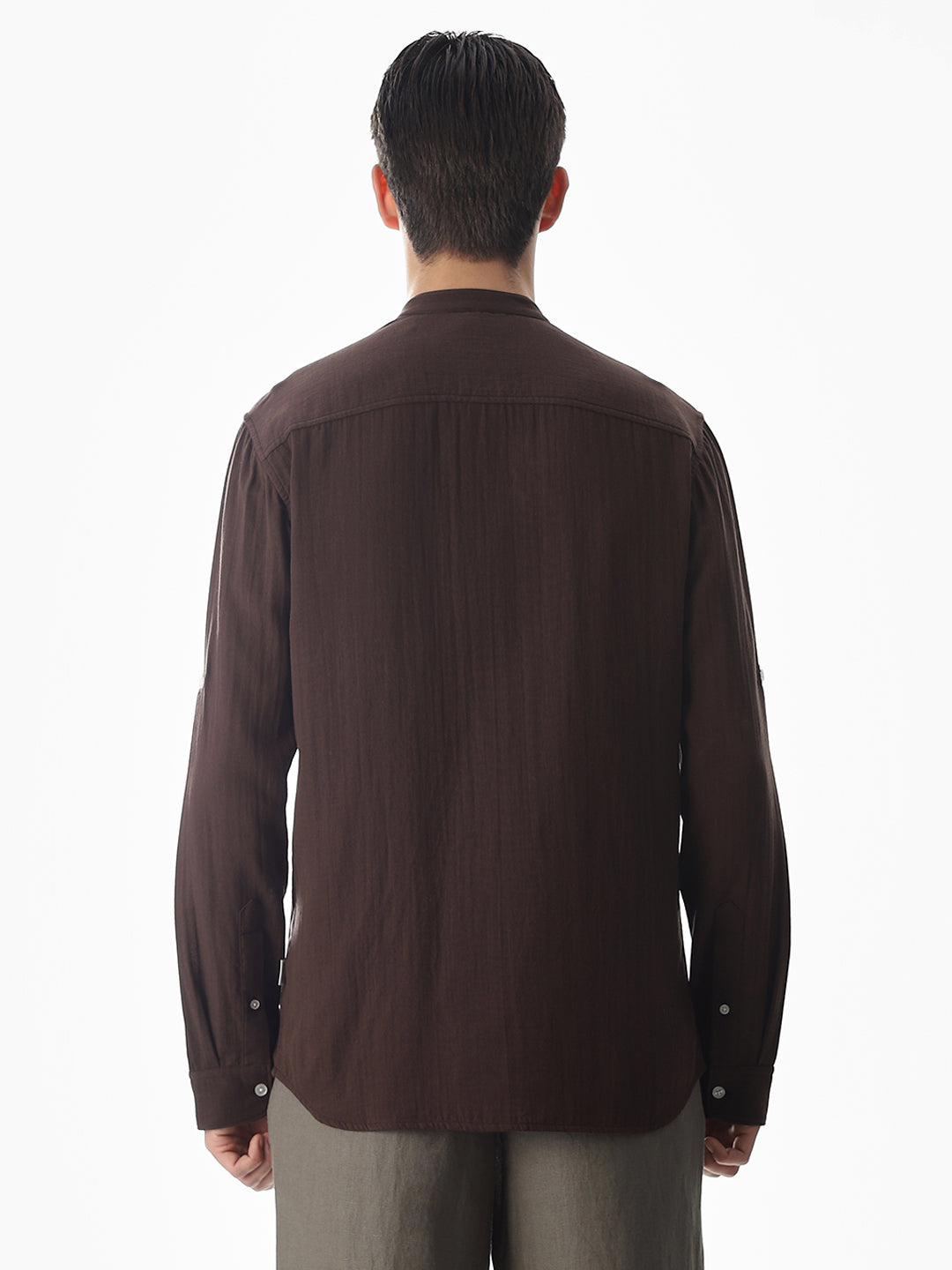 Double Cloth Cotton Shirt - Dark Brown