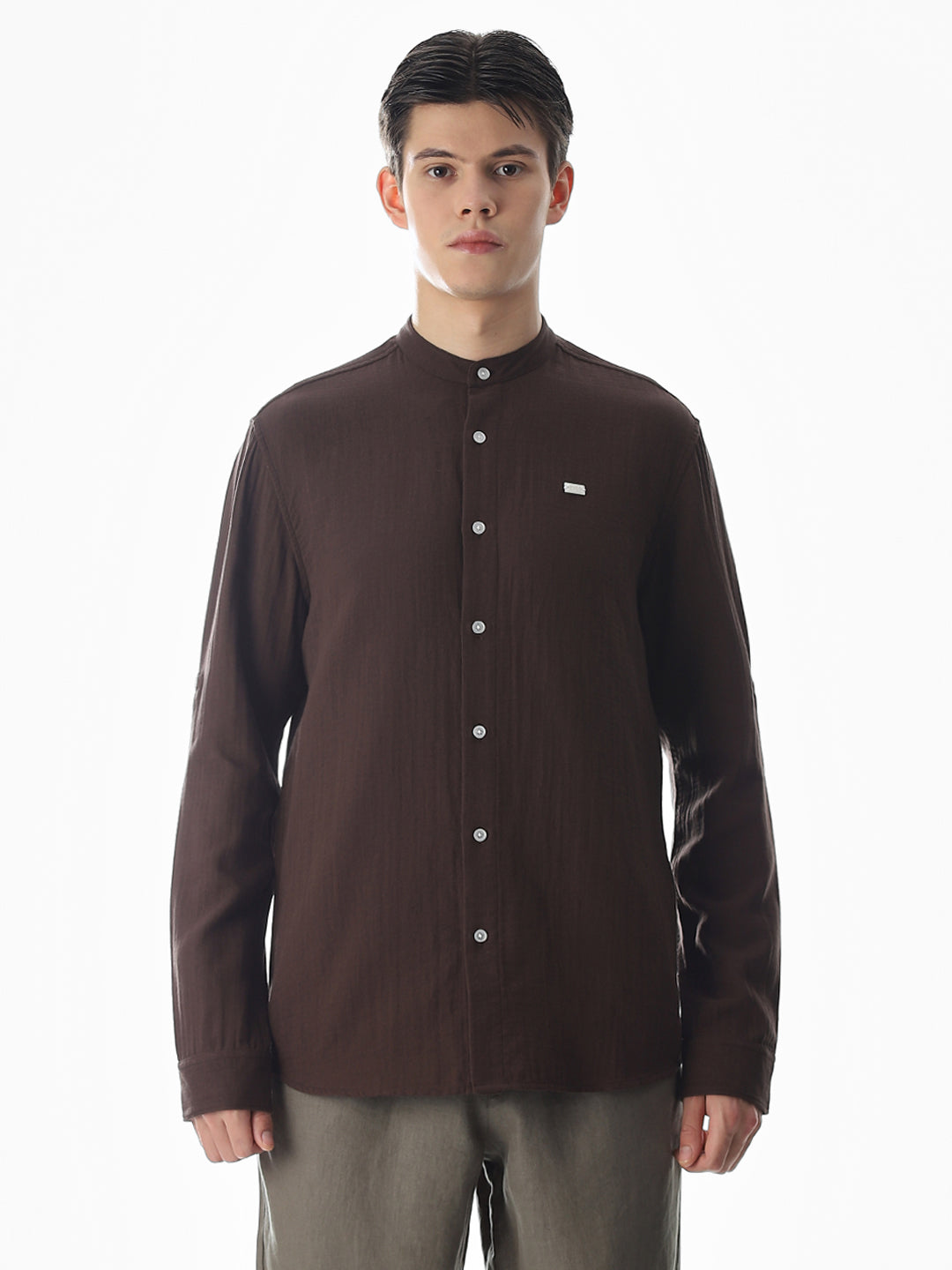 Double Cloth Cotton Shirt - Dark Brown