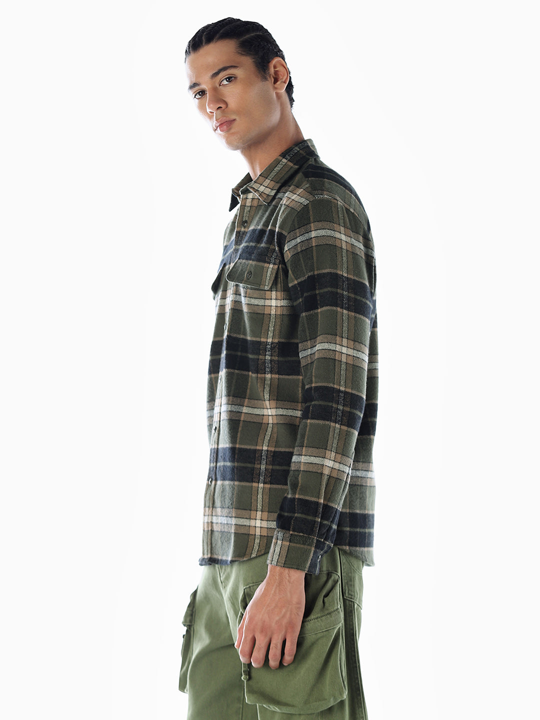 Olive Green Flap Pockets Shirt