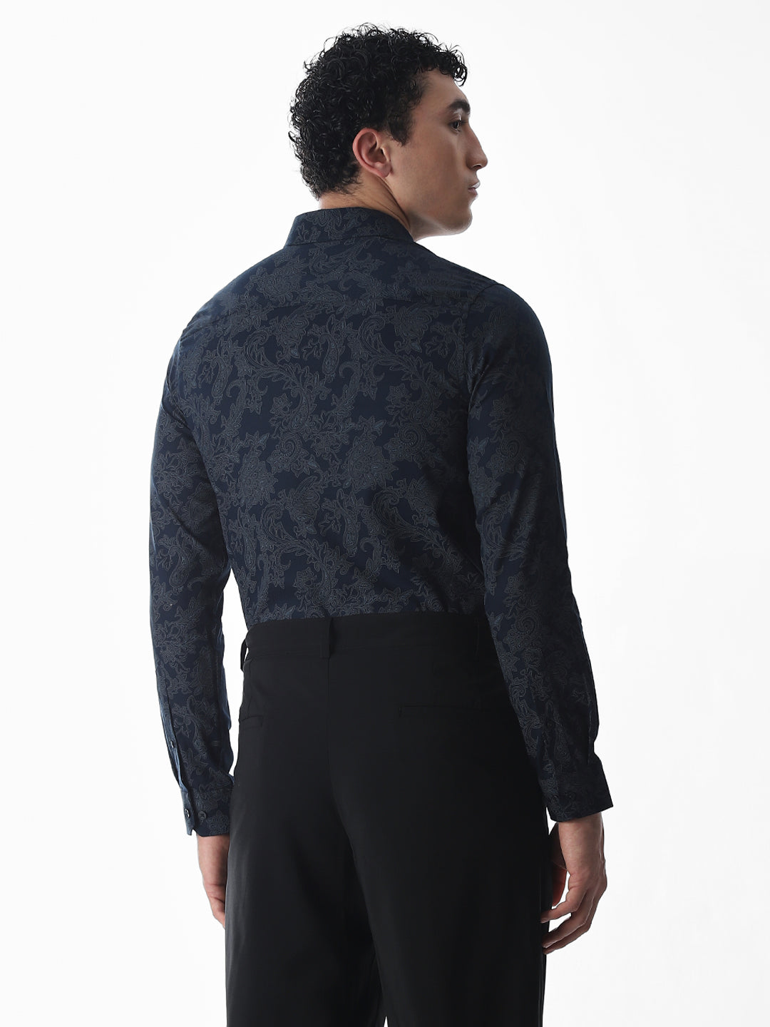 Printed Navy Blue Slim Fit Shirt
