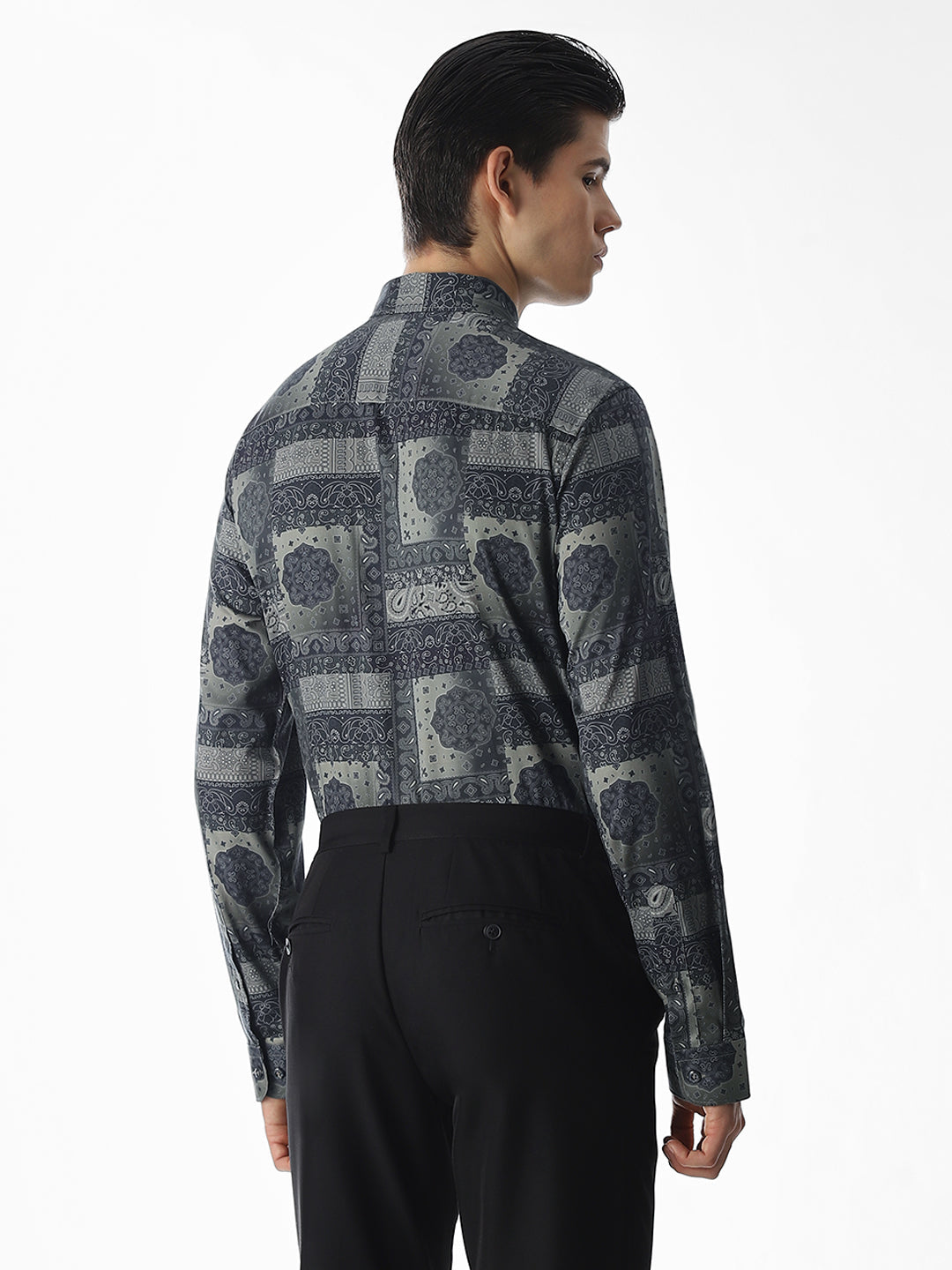 Printed Olive Green Slim Fit Shirt