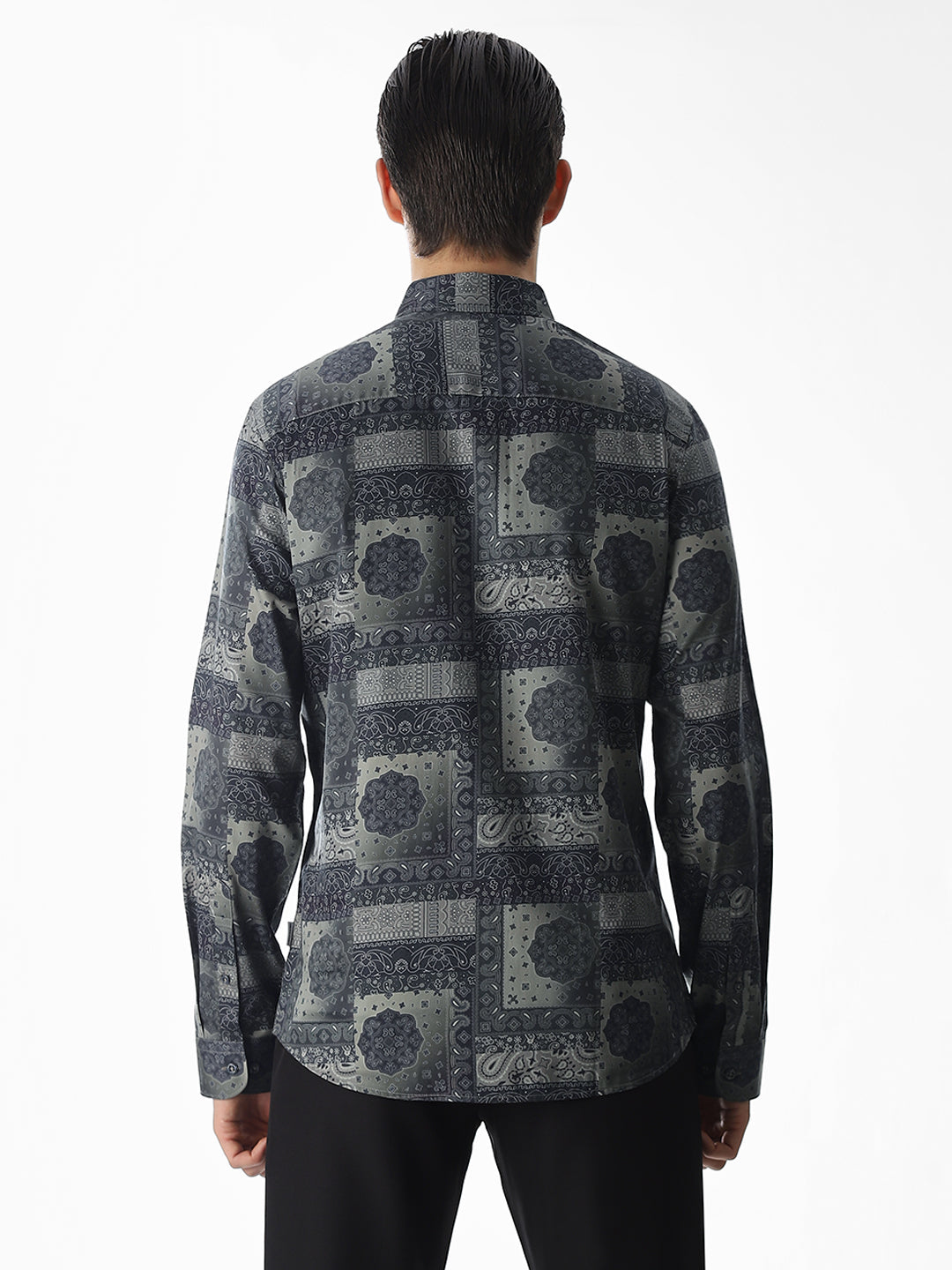 Printed Olive Green Slim Fit Shirt