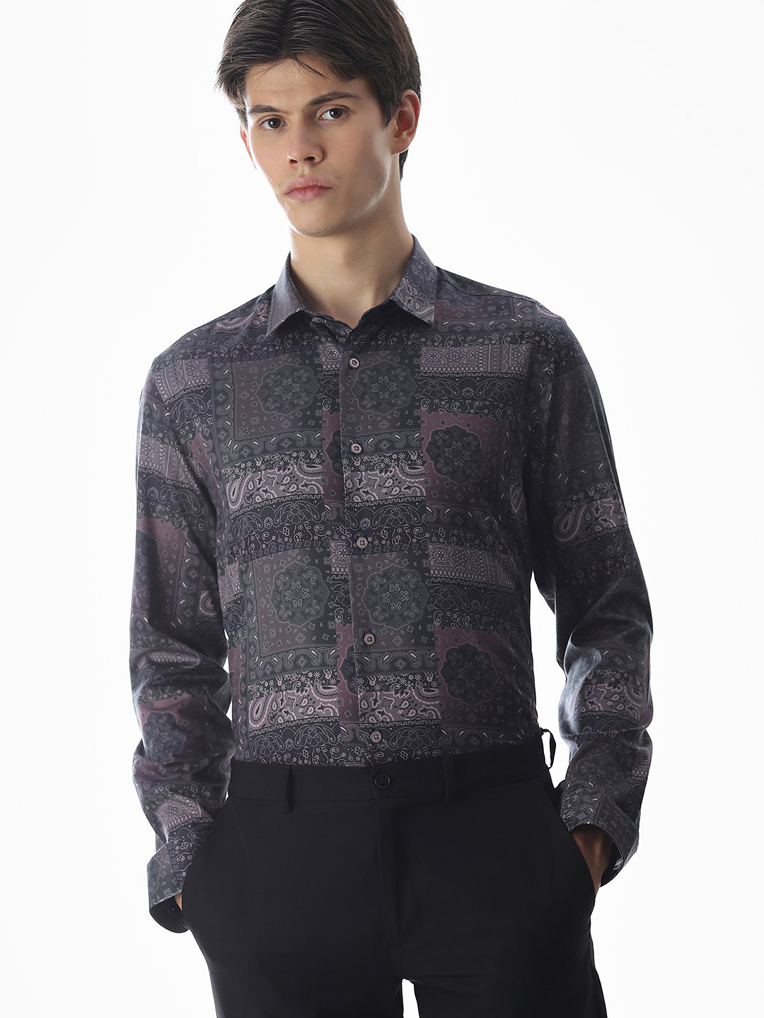 Printed Purple Slim Fit Shirt