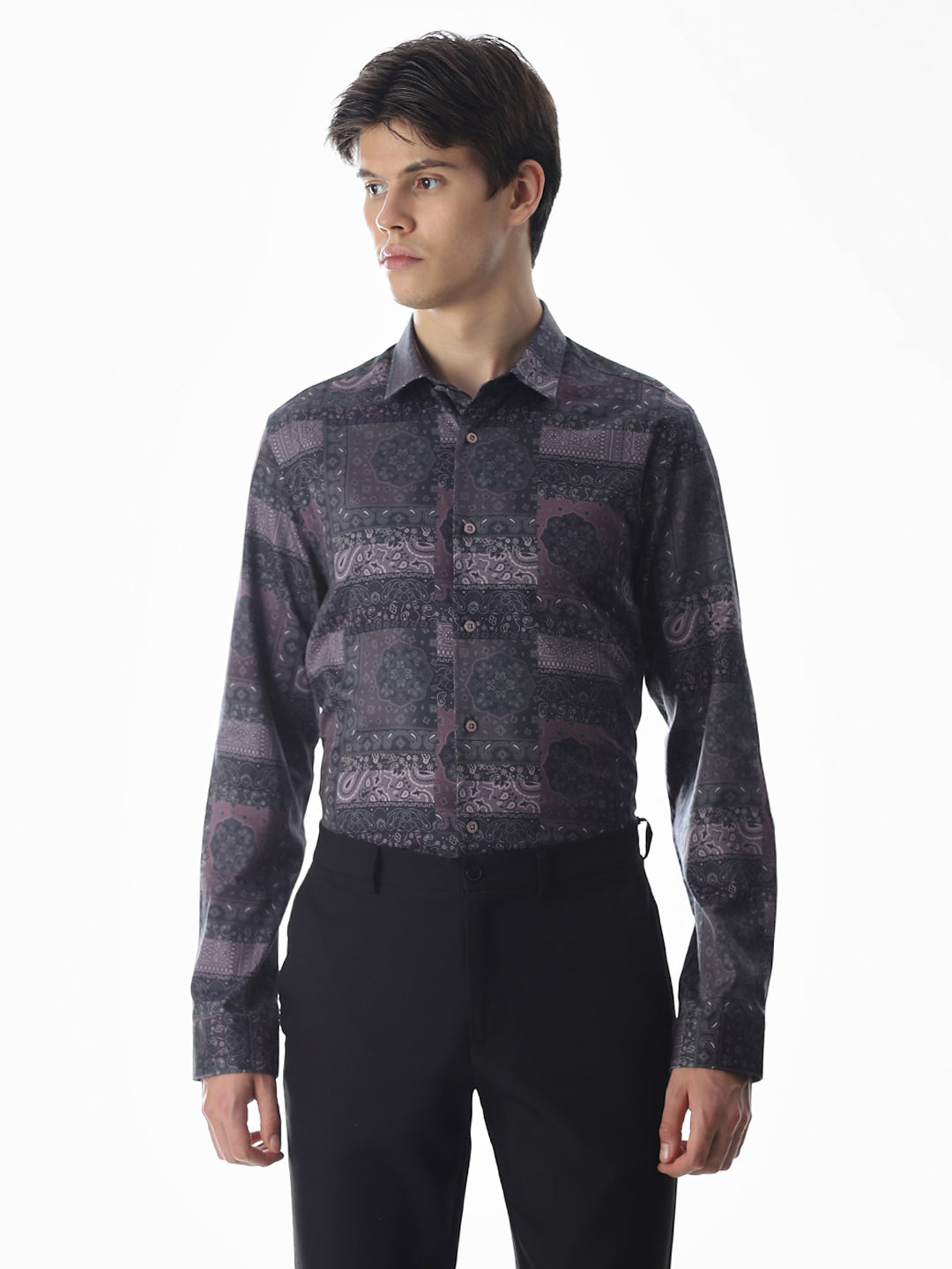 Printed Purple Slim Fit Shirt