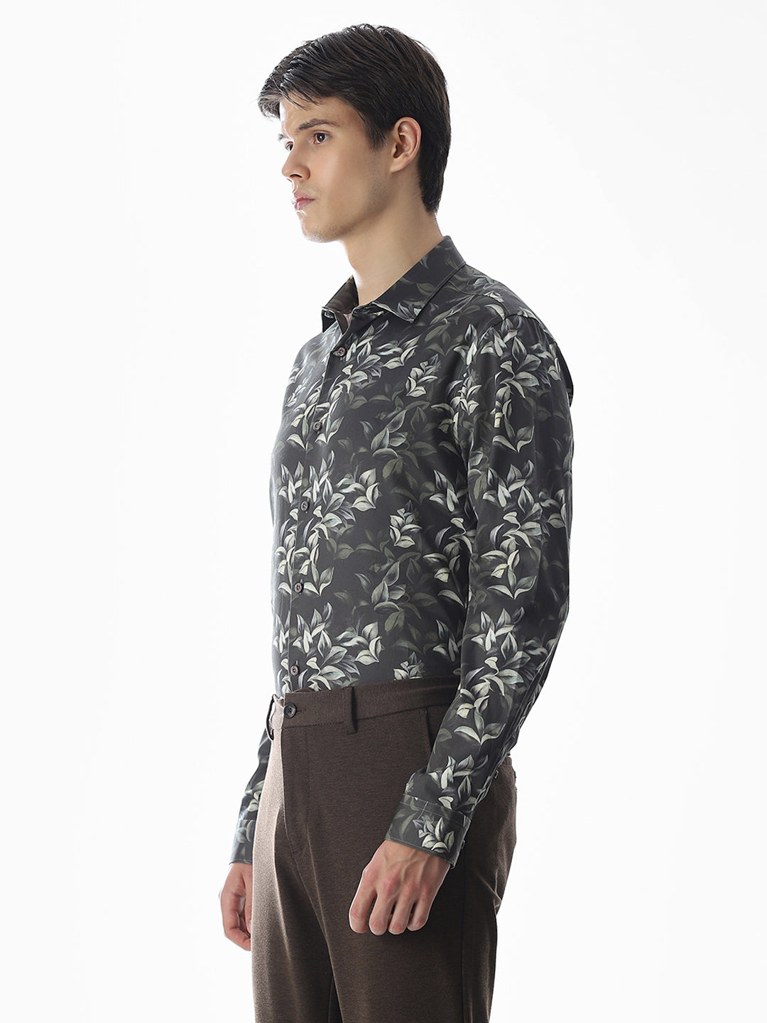 Printed Dark Green Slim Fit Shirt