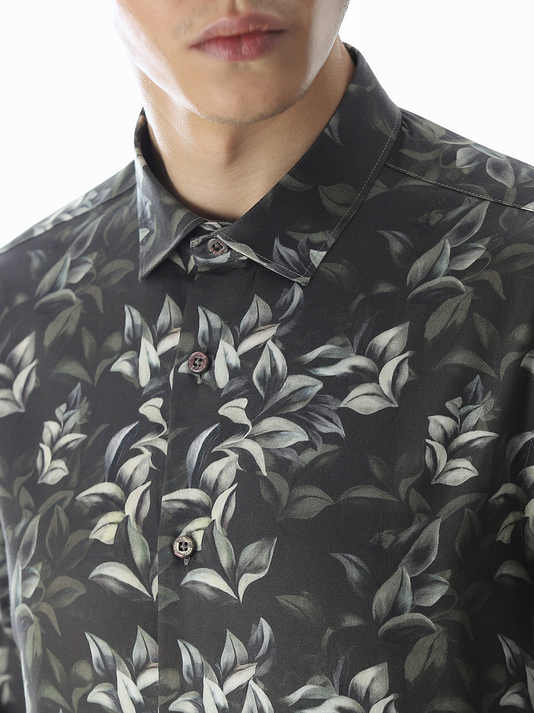 Printed Dark Green Slim Fit Shirt