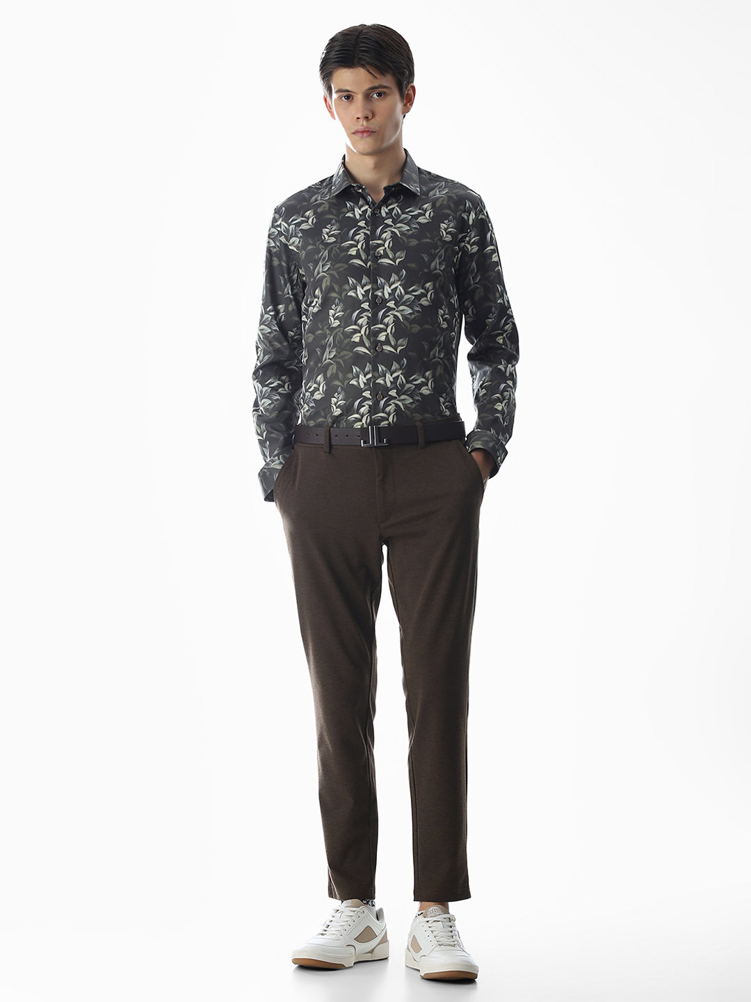 Printed Dark Green Slim Fit Shirt
