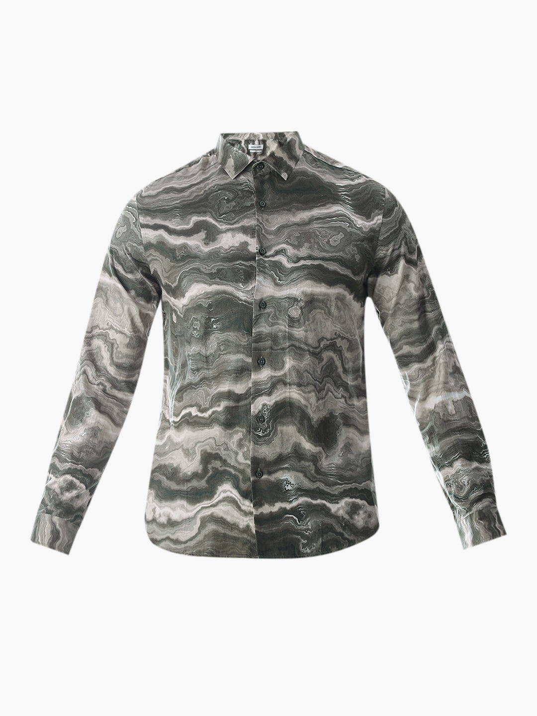 Abstract Print Dark Green Slim Fit Shirt