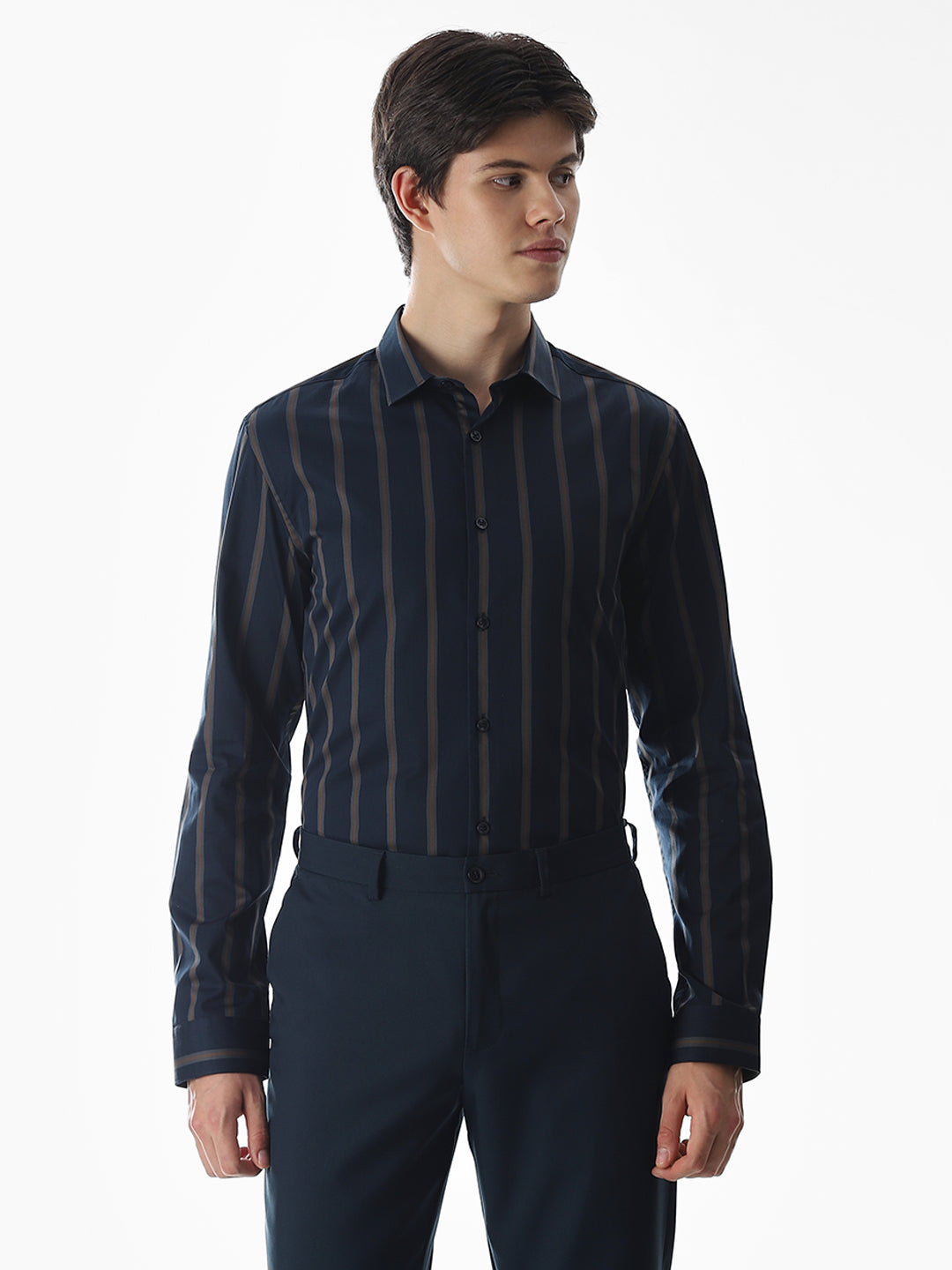 Slim Fit Striped Shirt - Dark Blue