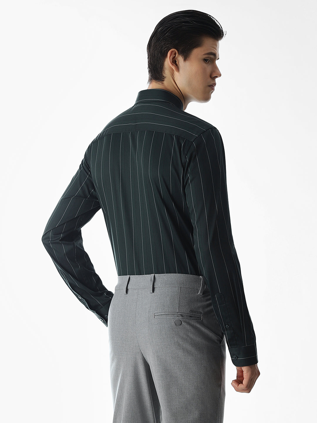 Dark Green Striped Cotton Shirt