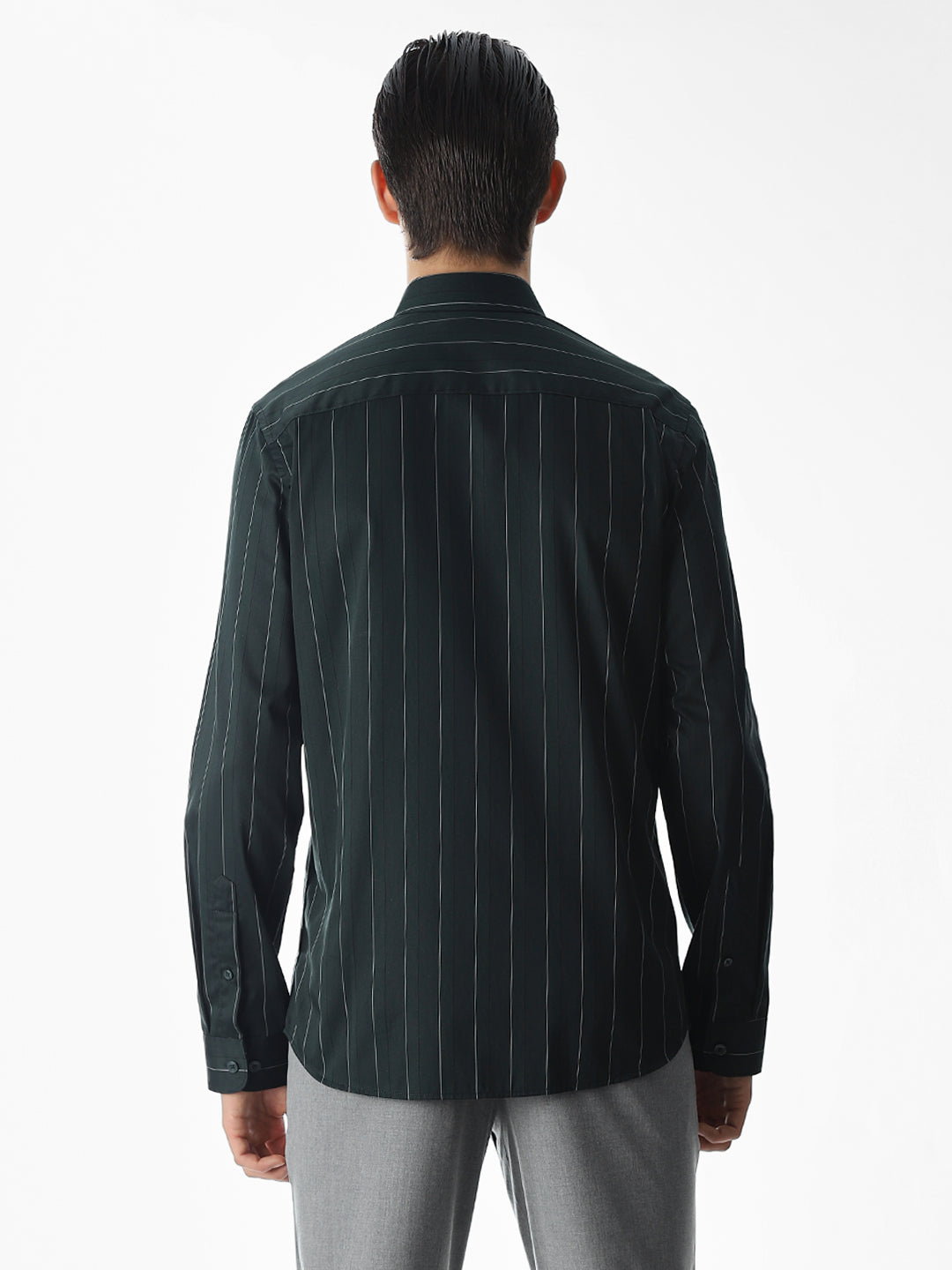 Dark Green Striped Cotton Shirt