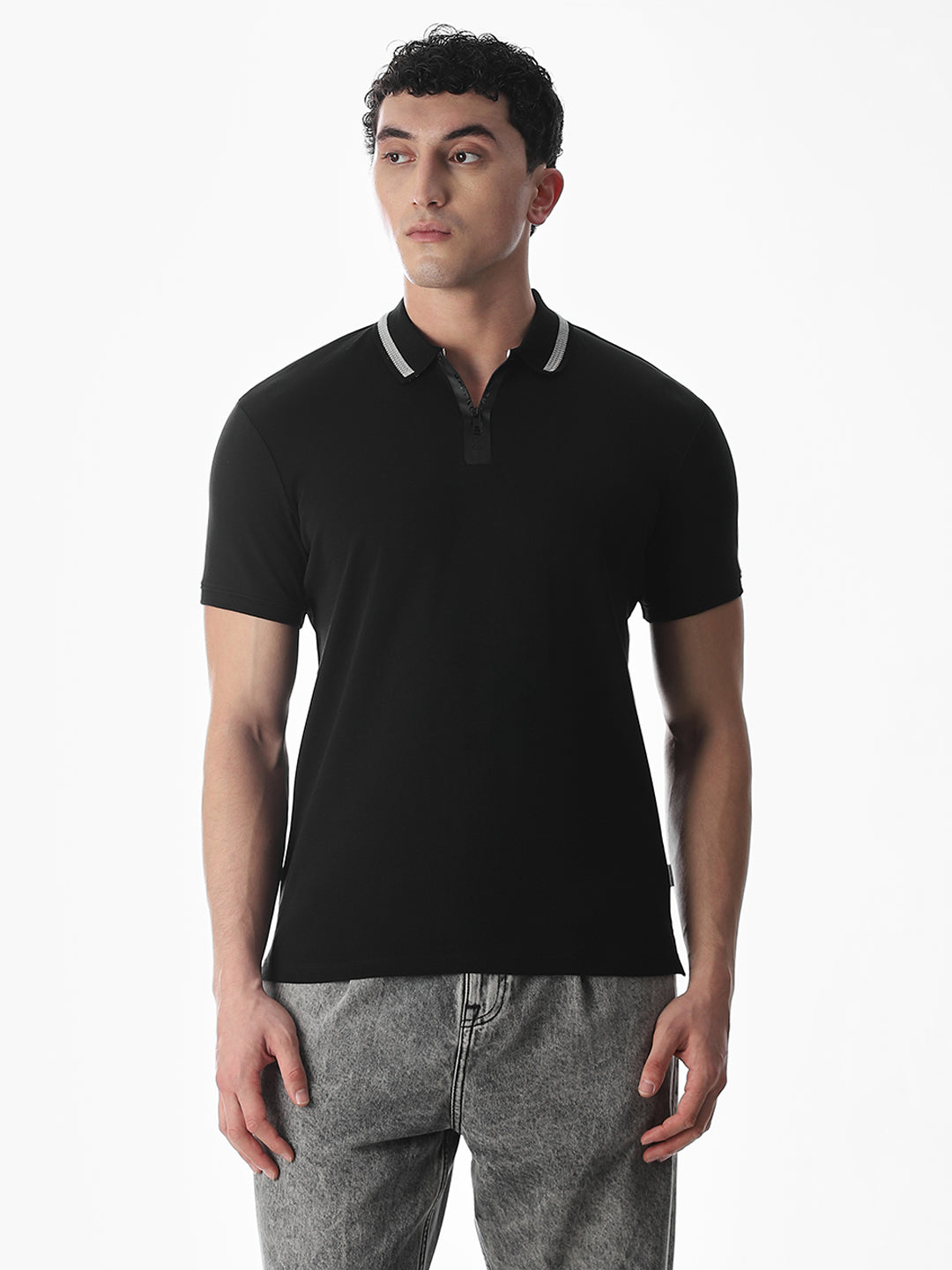 Zip Detail Cotton Polo