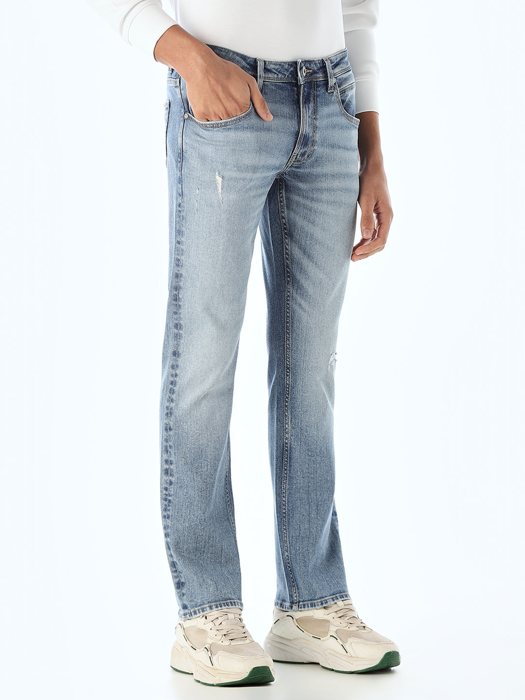 Mildly Distressed 5 Pocket Regular Fit Jeans