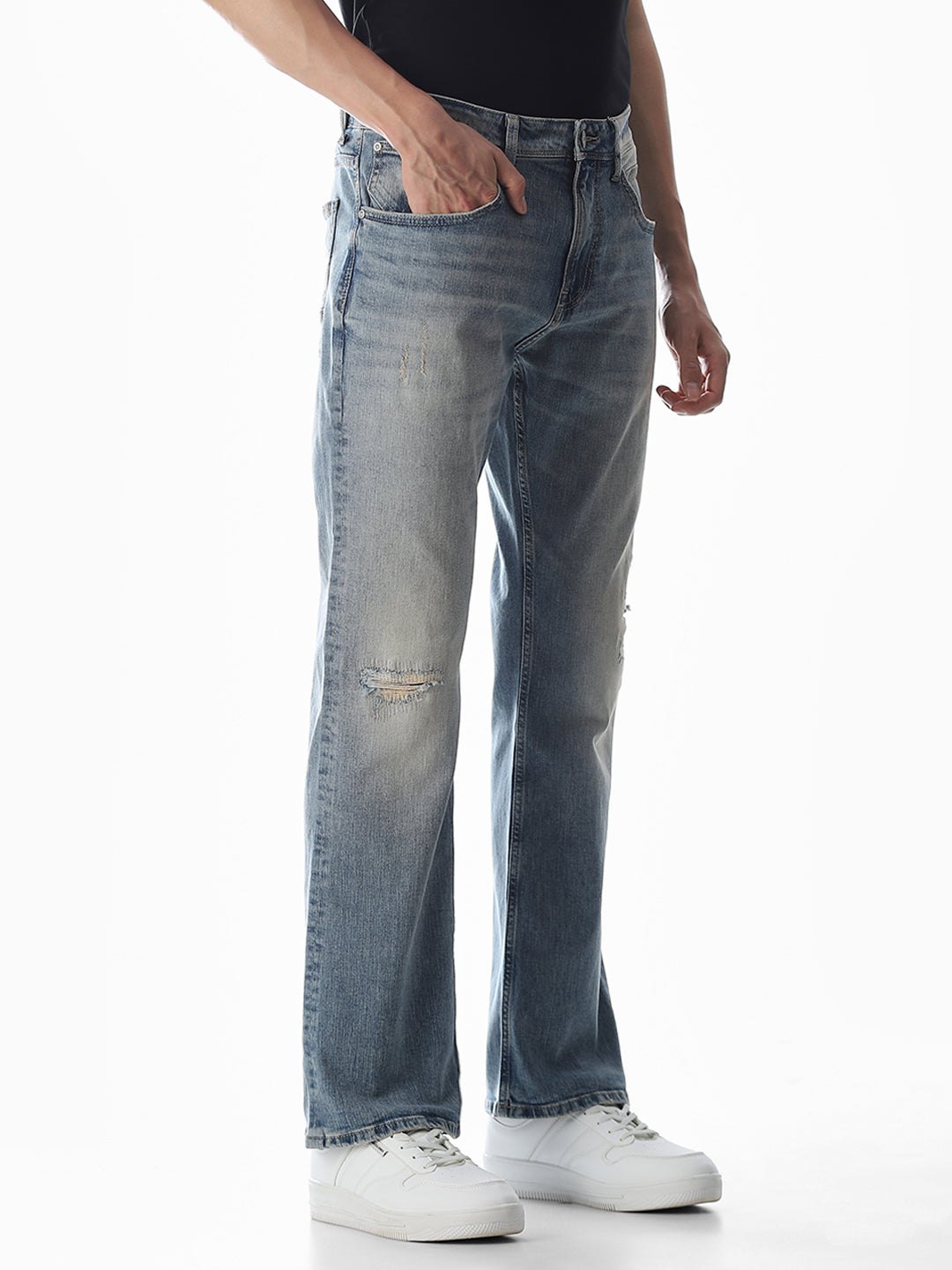 Mildly Distressed Cliff Bootcut Jeans