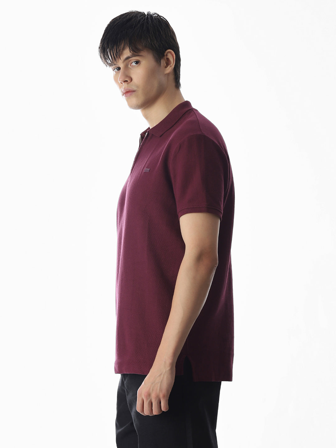 Zipper Detail Cotton Polo - Purple