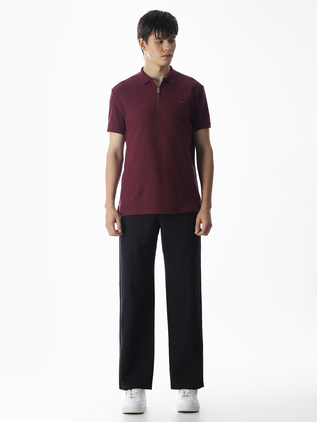 Zipper Detail Cotton Polo - Purple