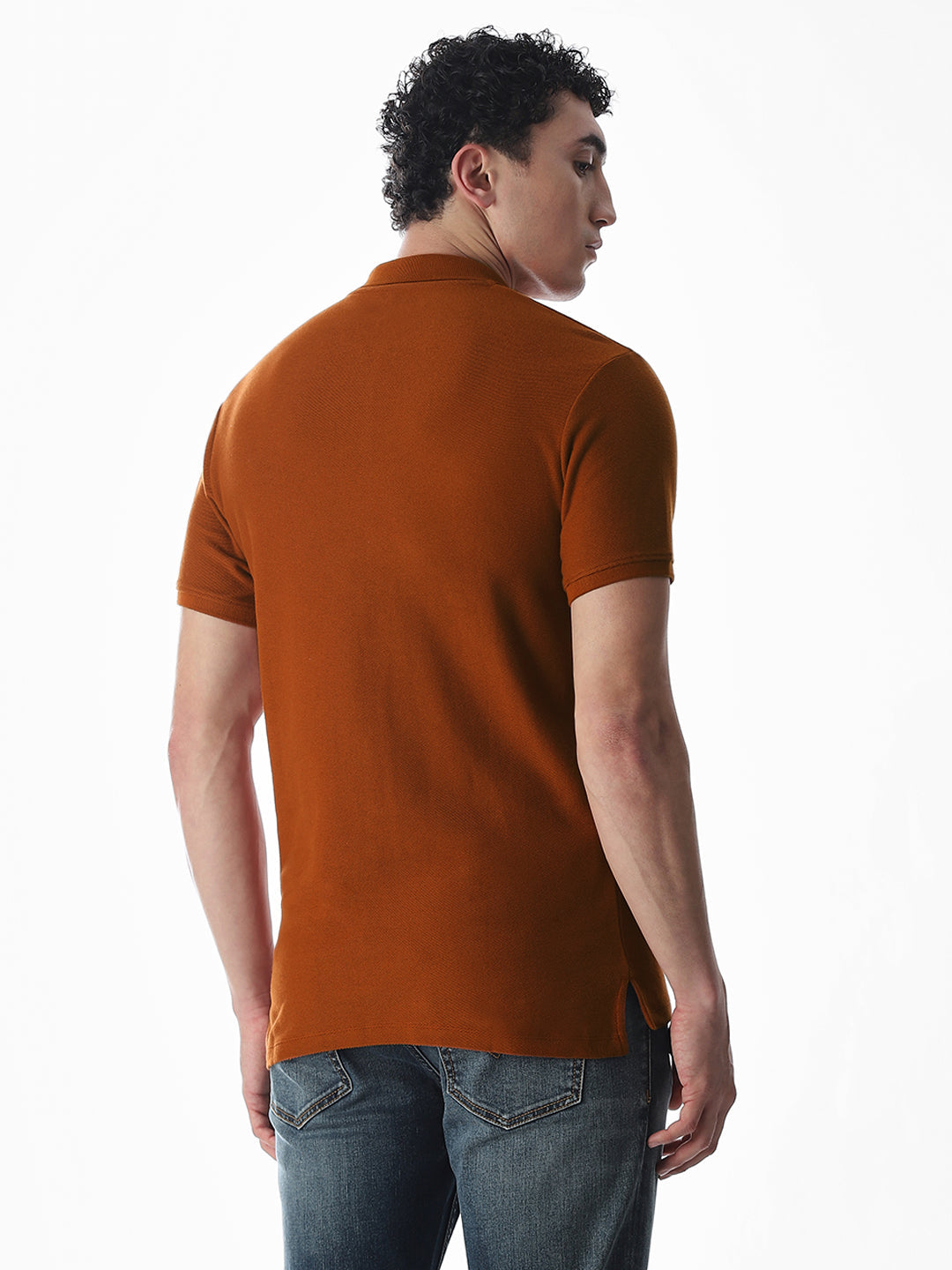 Zipper Detail Cotton Polo - Ginger Brown