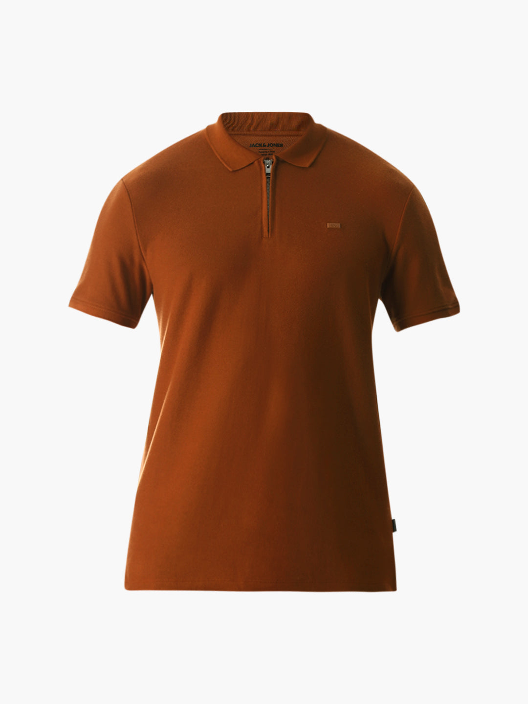 Zipper Detail Cotton Polo - Ginger Brown