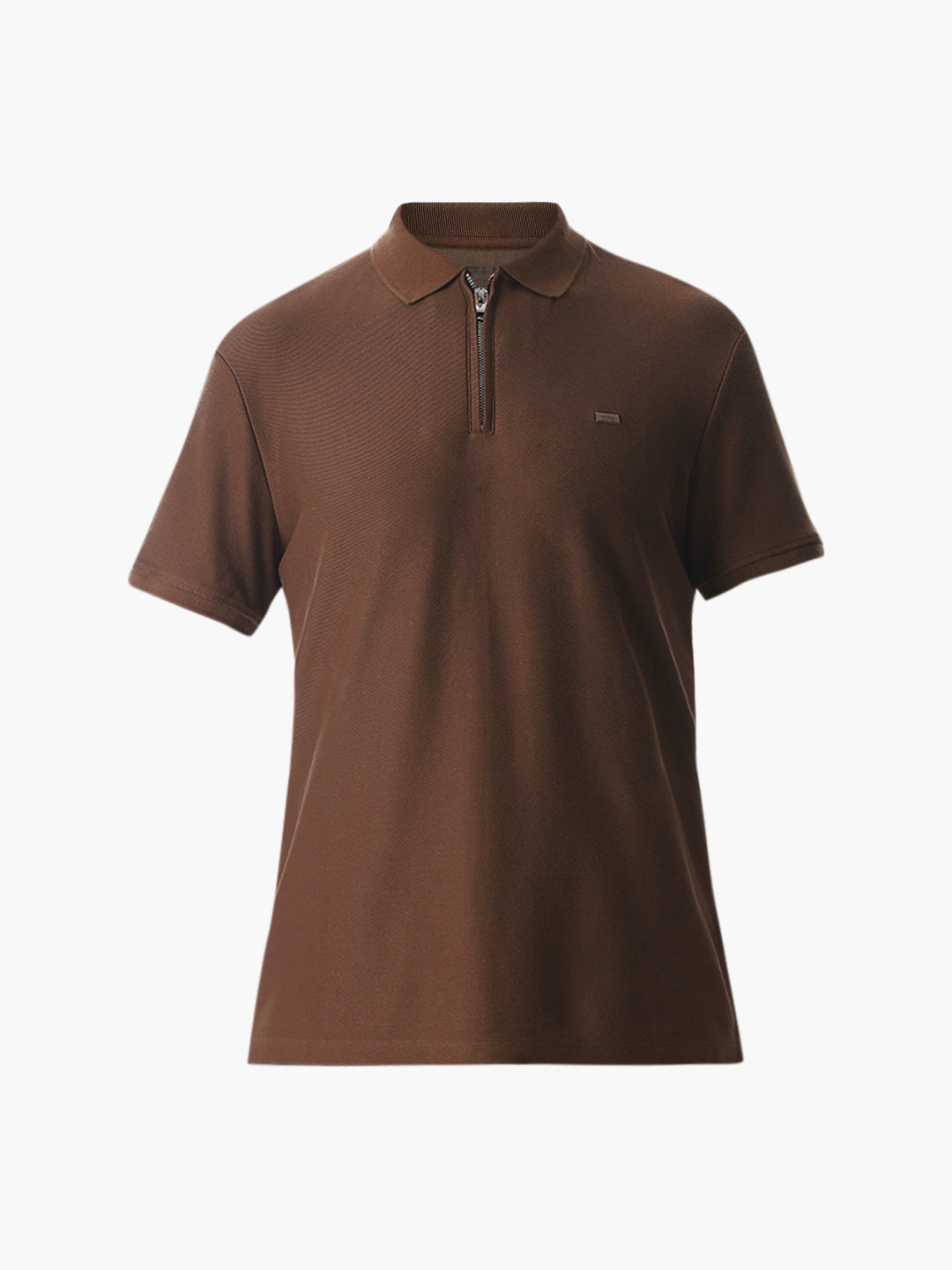 Zipper Detail Cotton Polo - Dark Brown