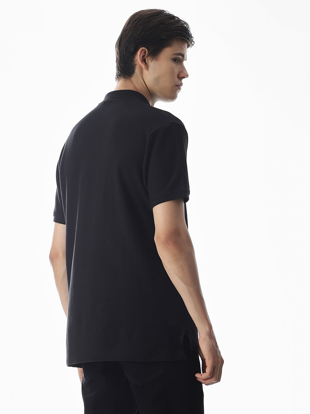 Zipper Detail Cotton Polo - Black