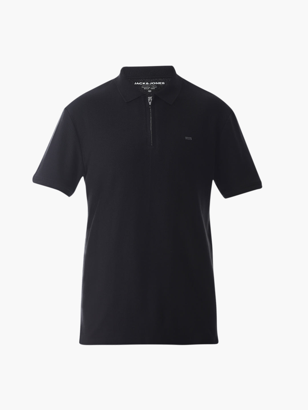 Zipper Detail Cotton Polo - Black