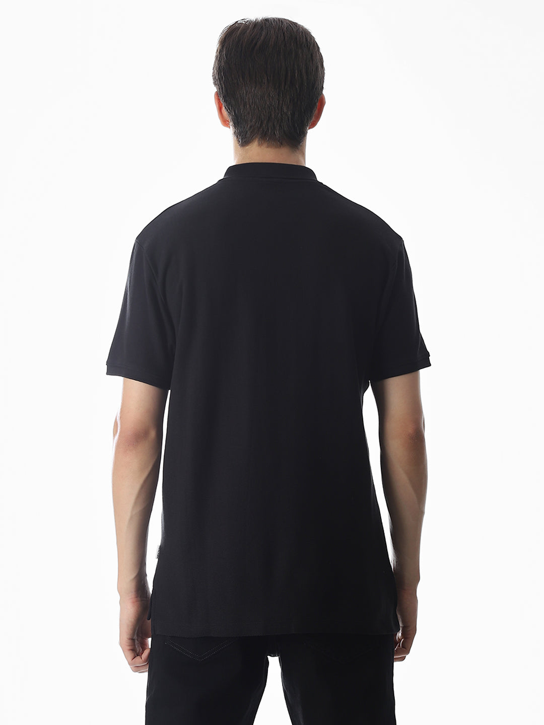 Zipper Detail Cotton Polo - Black